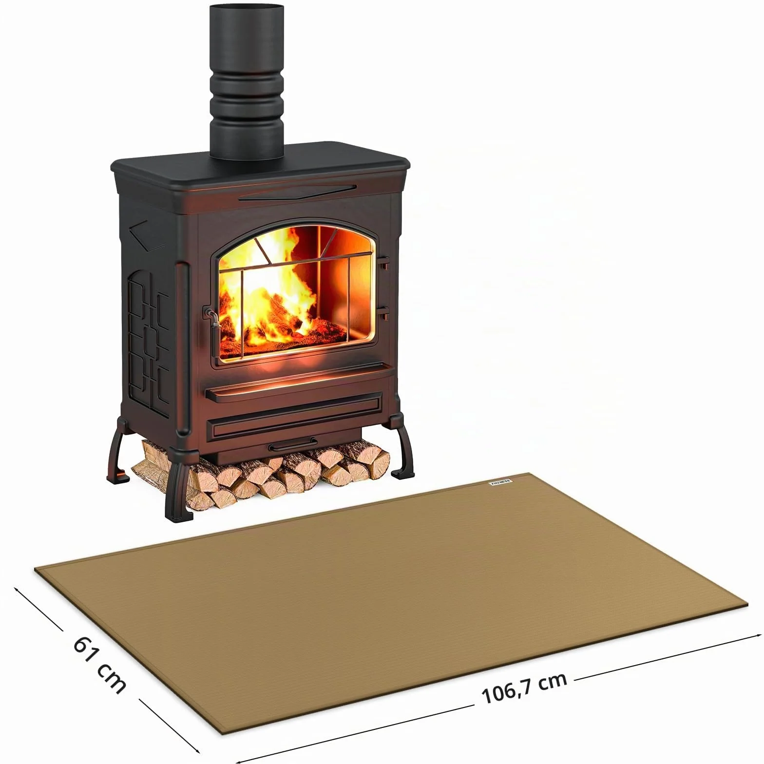 Alfombra ignífuga para chimenea 105x60 cm marrón