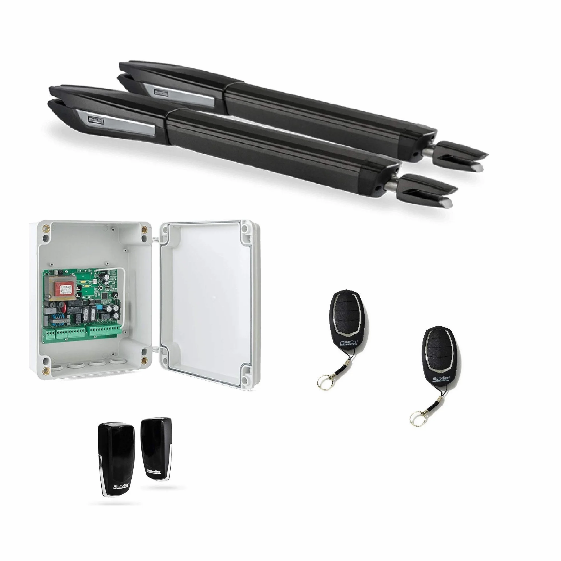 Kit completo motor electromecánico puertas batientes de doble hoja Motorline Jag, alta calidad, gran diseño, robusto y duradero.