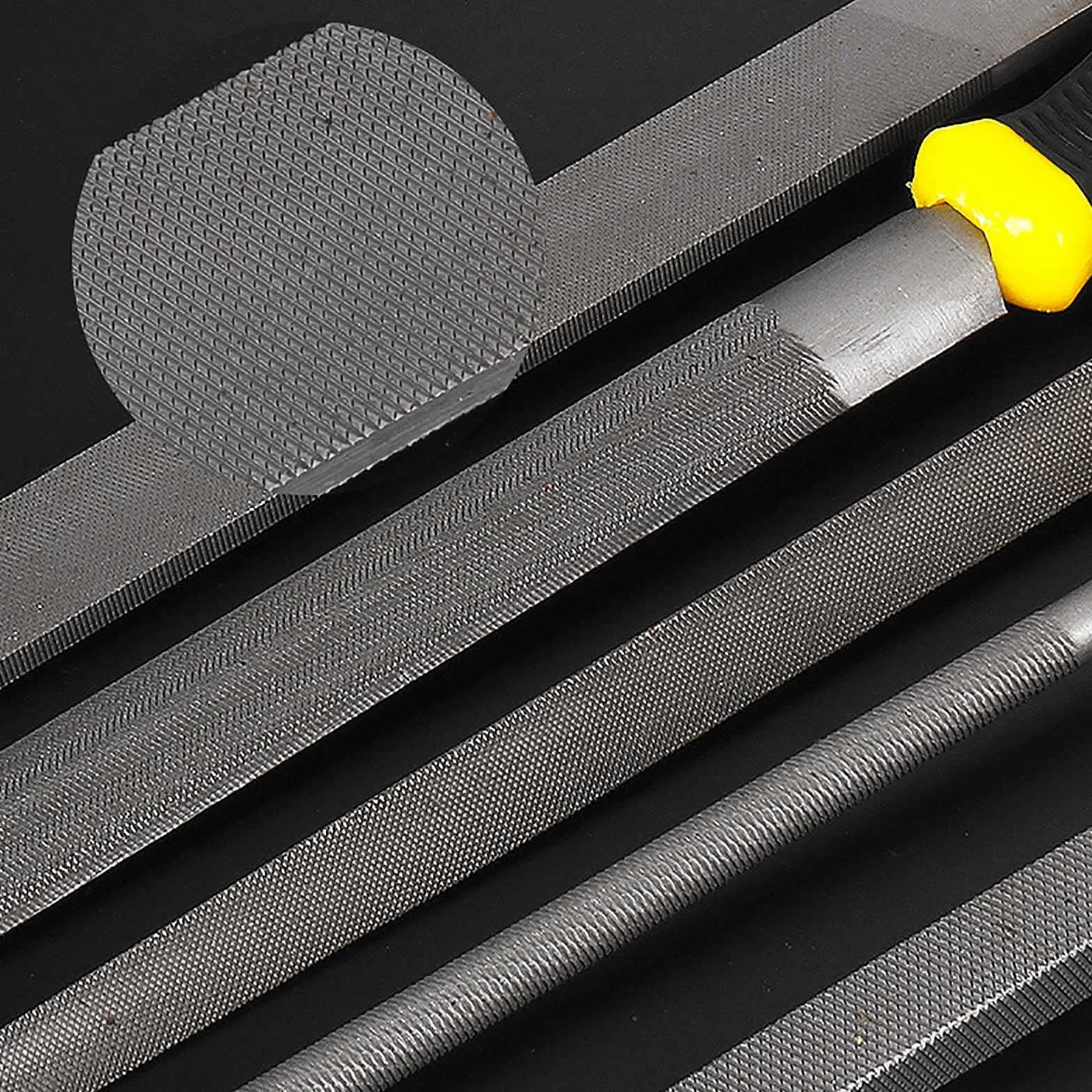 Juegos de herramientas manuales, juego de limas, escofina for madera, acero al carbono, juego de limas de metal de 5 piezas con lima plana, cuadrada, triangular, redonda y semirredonda(Size:310mm)