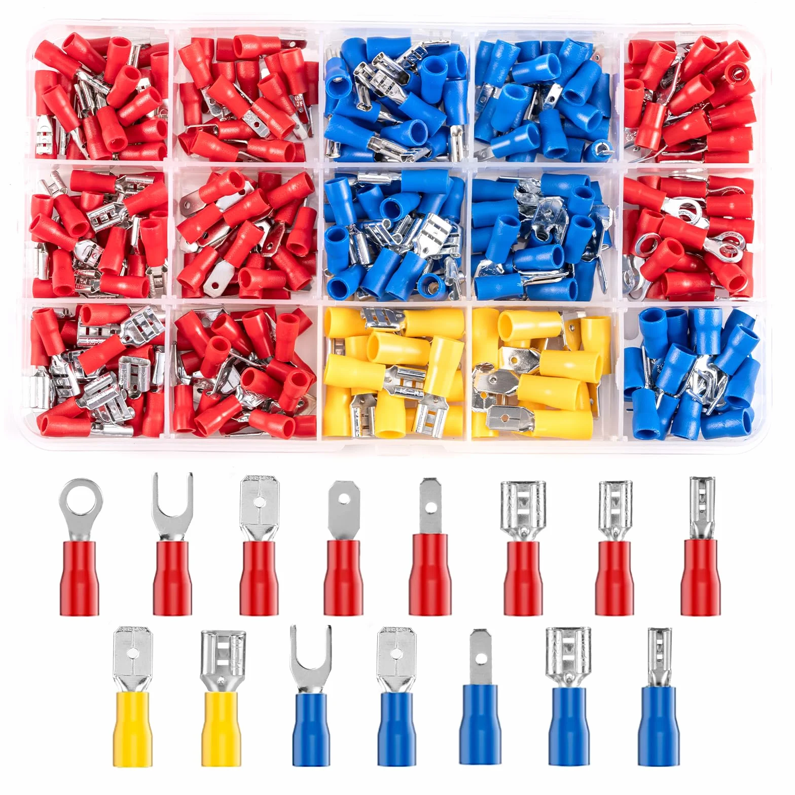280 piezas Terminales Eléctricos, terminales faston 0,5 – 6,0 mm², surtido de terminales de cable para coche, conectores planos, conectores de cable