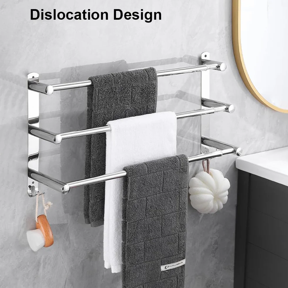 Toalleros Baño Inoxidable Toallero Ajustable 43-78CM Toalleros Pared Barra de Toallas para Cocina, Baño, Inodoro (3 Capas, Plata)