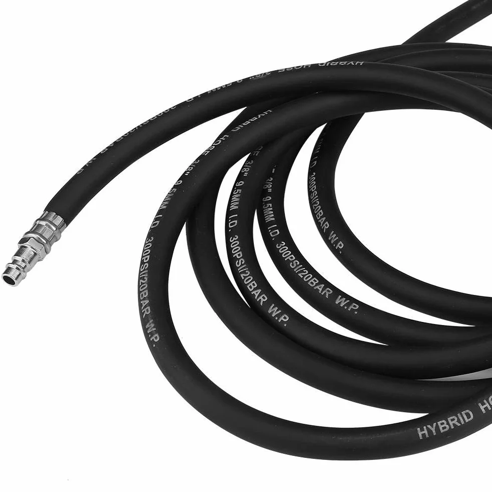 Manguera de aire comprimido flexible, manguera de aire neumática de goma con conexión rápida presión de explosión máxima de 900 Psi para compresor negro 15m