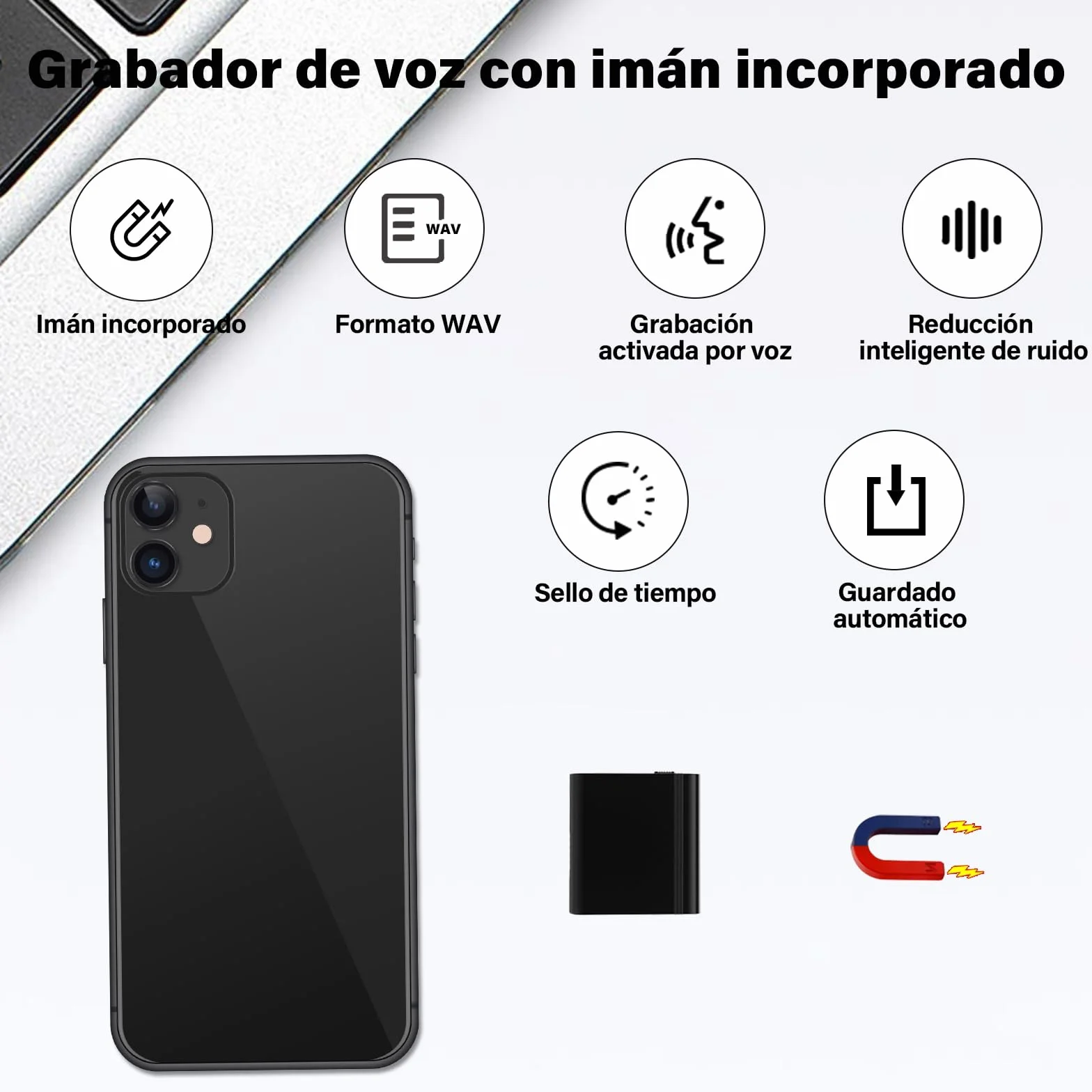 Grabadora de Voz Activada por Voz 64G, Mini Grabadora Digital de Audio, Dispositivo de Micrograbación