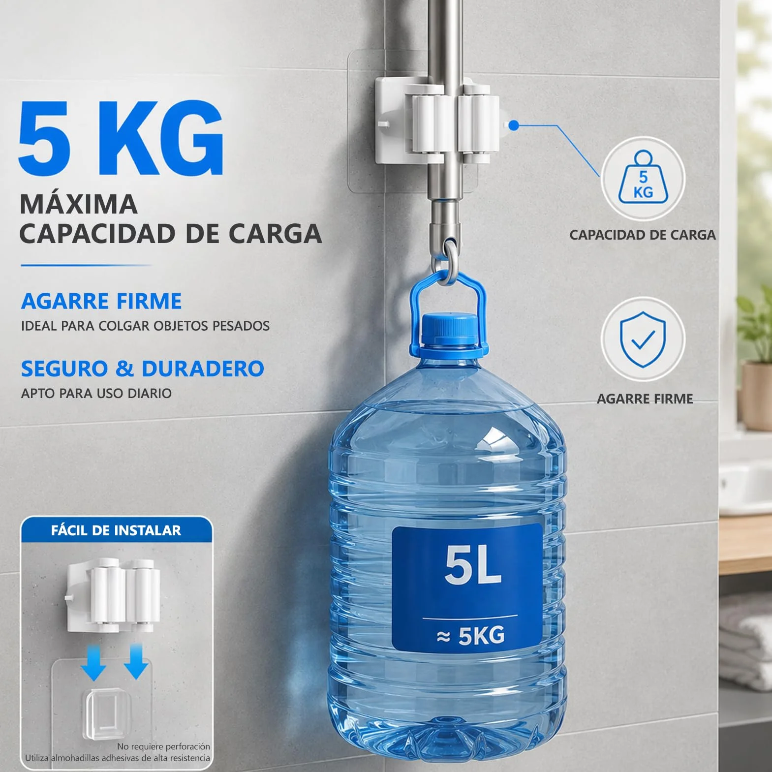 4 Piezas Colgador Escobas y Fregonas, Soporte Escobas Pared, Colgador Escoba, no Requiere Perforación, Apto para Cocina, Baño, Jardín, Garaje