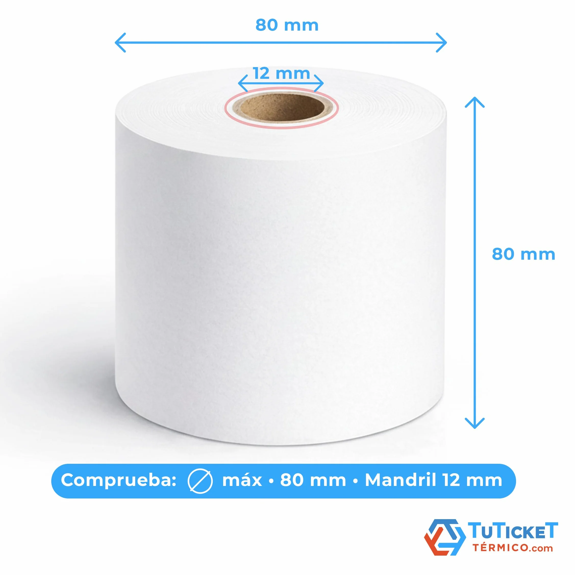 Rollo de Papel Térmico 80x80x12 mm (60 unidades, 10 más de lo habitual) para Impresora Térmica de Ticket, Caja Registradora y demás TPV. Sin Bisphenol A. PEFC. Producto C.E.