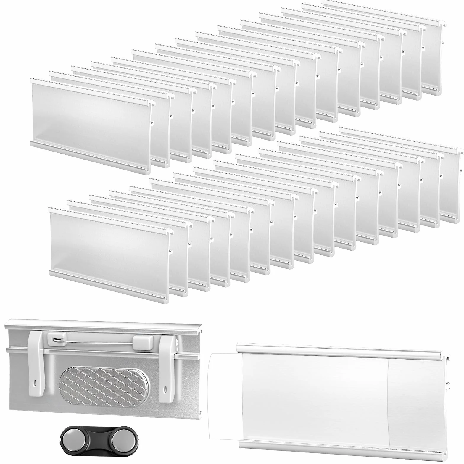 30 Placas de Identificación Magnéticas para Ropa de Aluminio - Sujeción Doble con Imán y Alfiler (72 x 32 mm) - Para Oficina, Escuela, Eventos