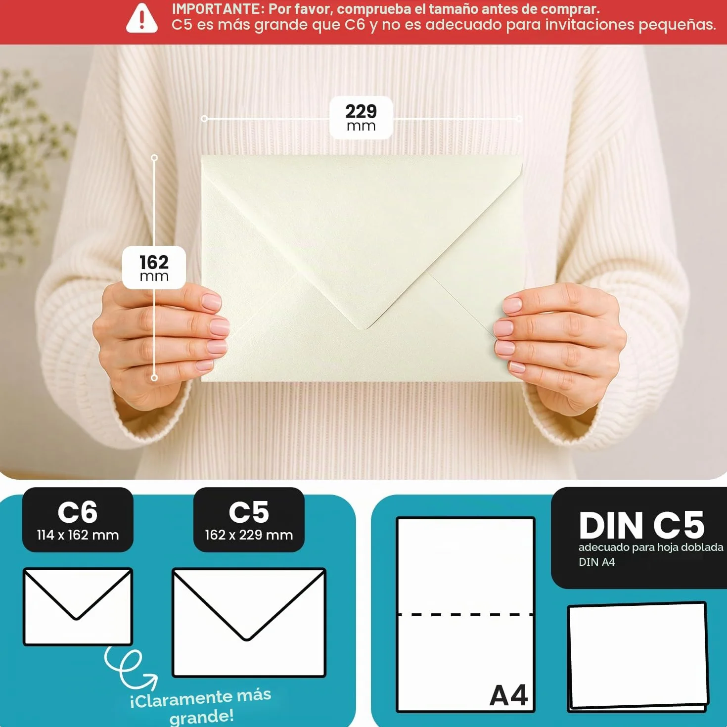 Netuno sobres C5 162x229 mm 120g crema perlado solapa pico engomada elegantes tarjetas felicitación invitaciones bodas A5