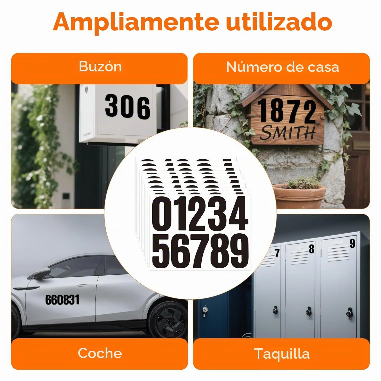 100 pcs Números Adhesivos Grandes, 10 cm, Pegatinas de Números para Casa y Exterior, Calcomanías de Números Negros para Puertas, Ventanas y Coches, Numeración Exterior Duradera
