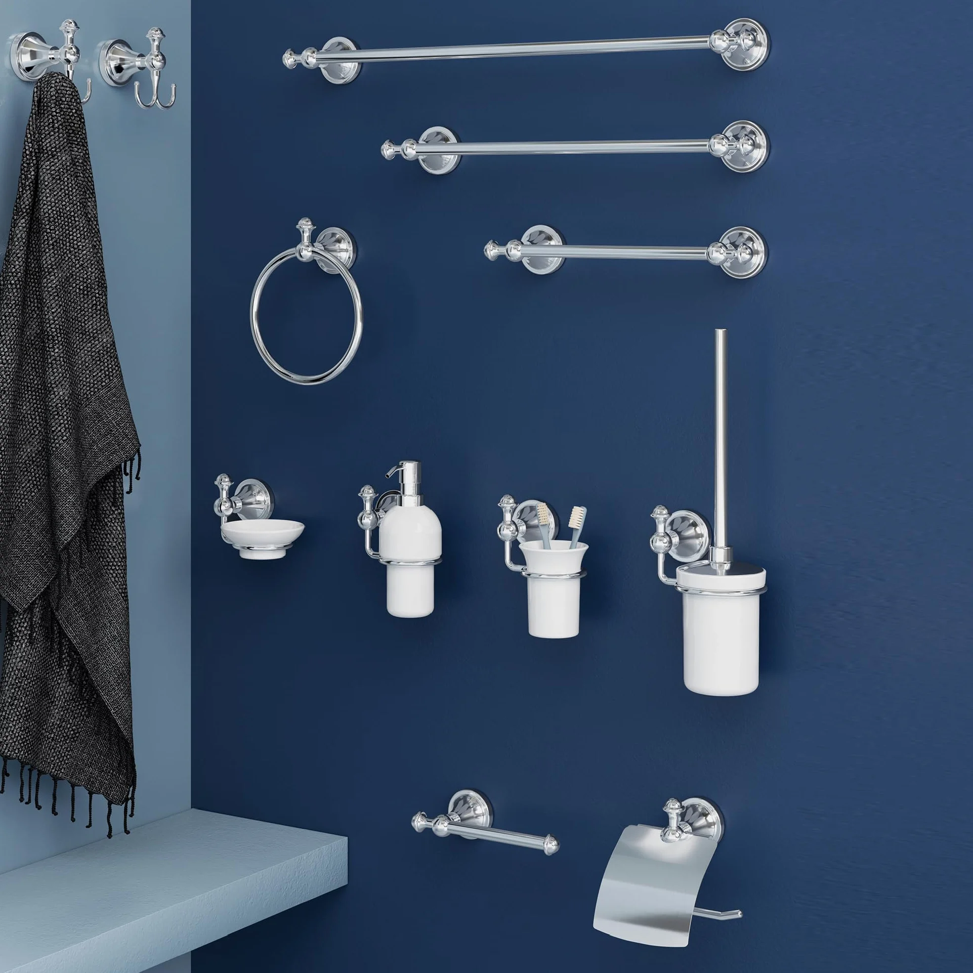Gedy Nevis Toallero Barra Baño Pared 30cm Acero INOX Cromall Acabado Cromo Estilo Retro Clásico, Tornillos Incluidos
