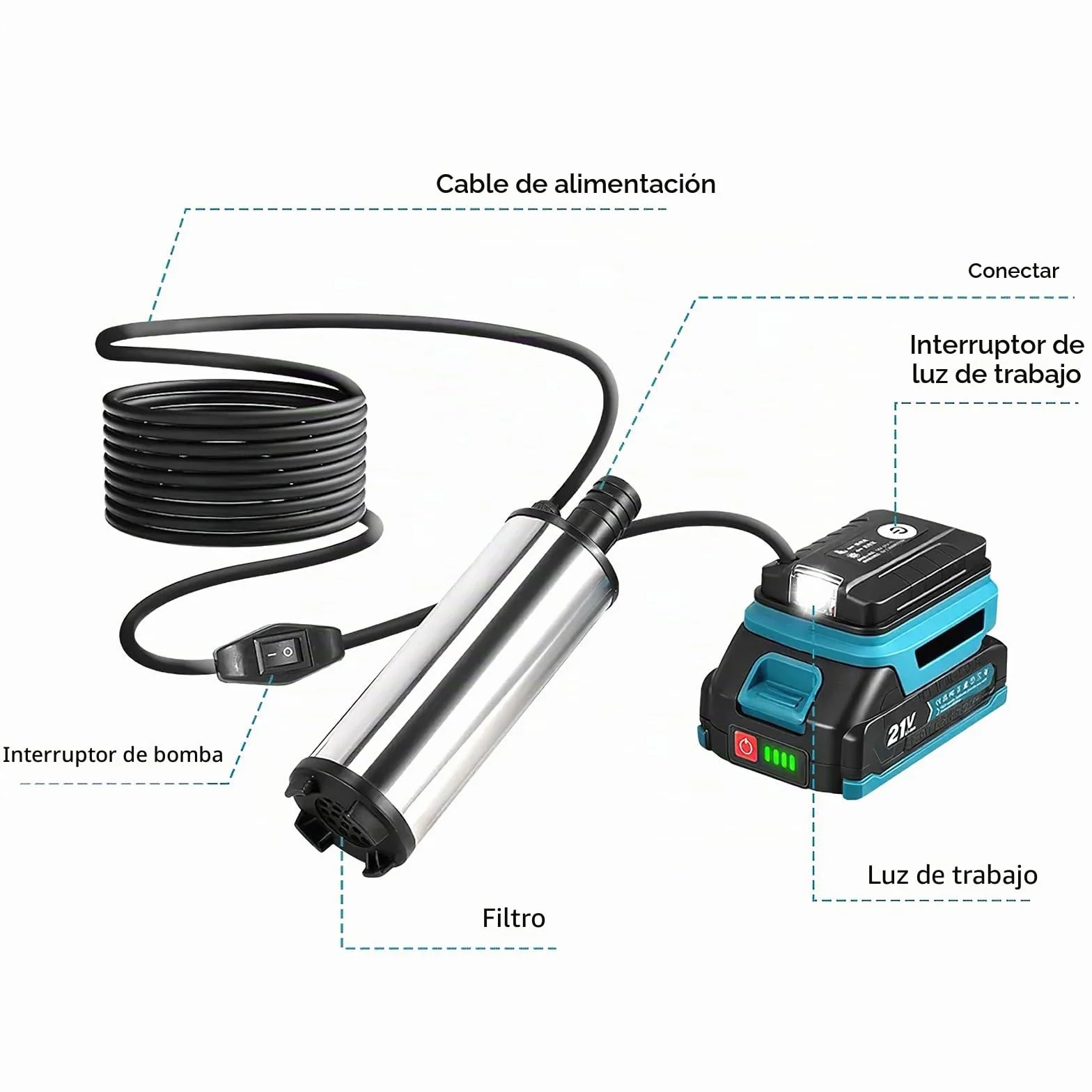 Bomba de agua portátil Makita 18 V 21 V 5 m para piscinas acuarios fuentes