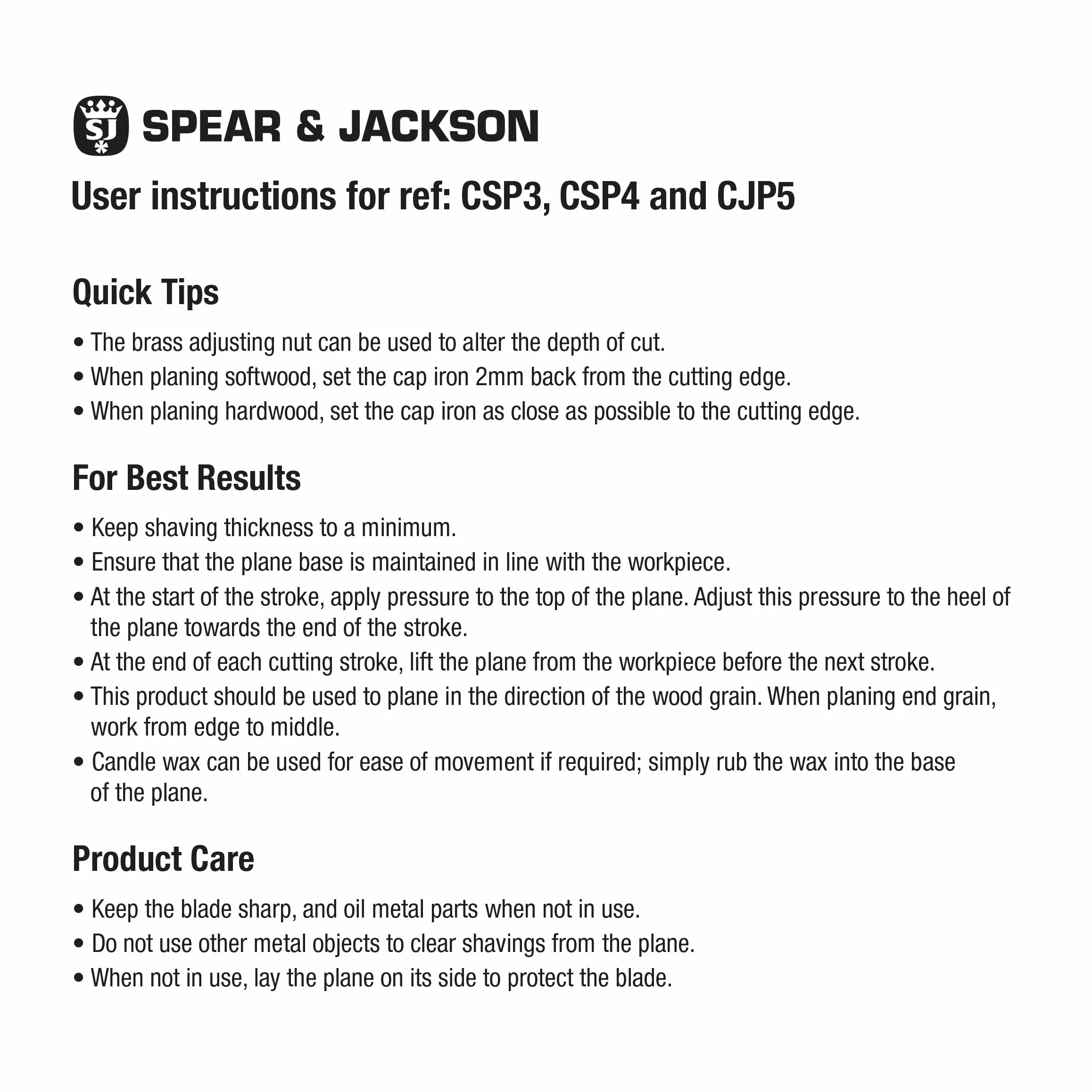 Spear & Jackson CJP5 Cepillo de carpintero No.5