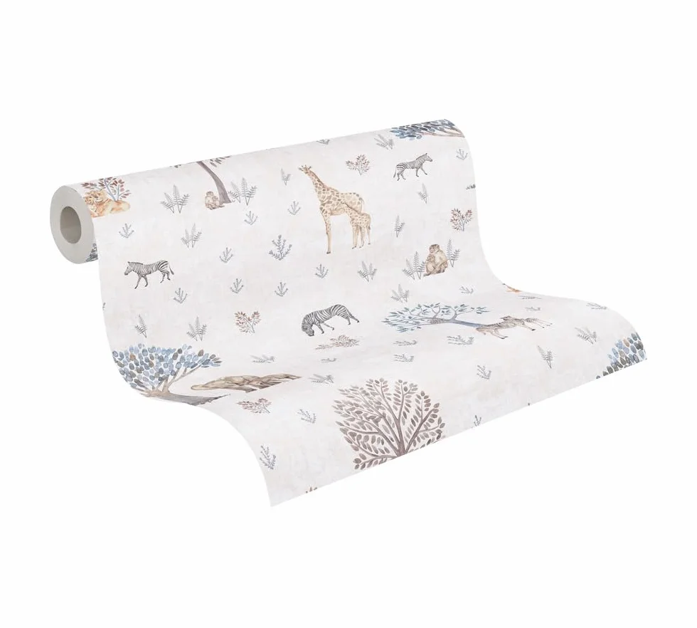 A.S. Création Lilly & Luis papel pintado no tejido con motivo para niños en beige, amarillo, gris – papel pintado animal 10,05 x 0,53 m – 771761
