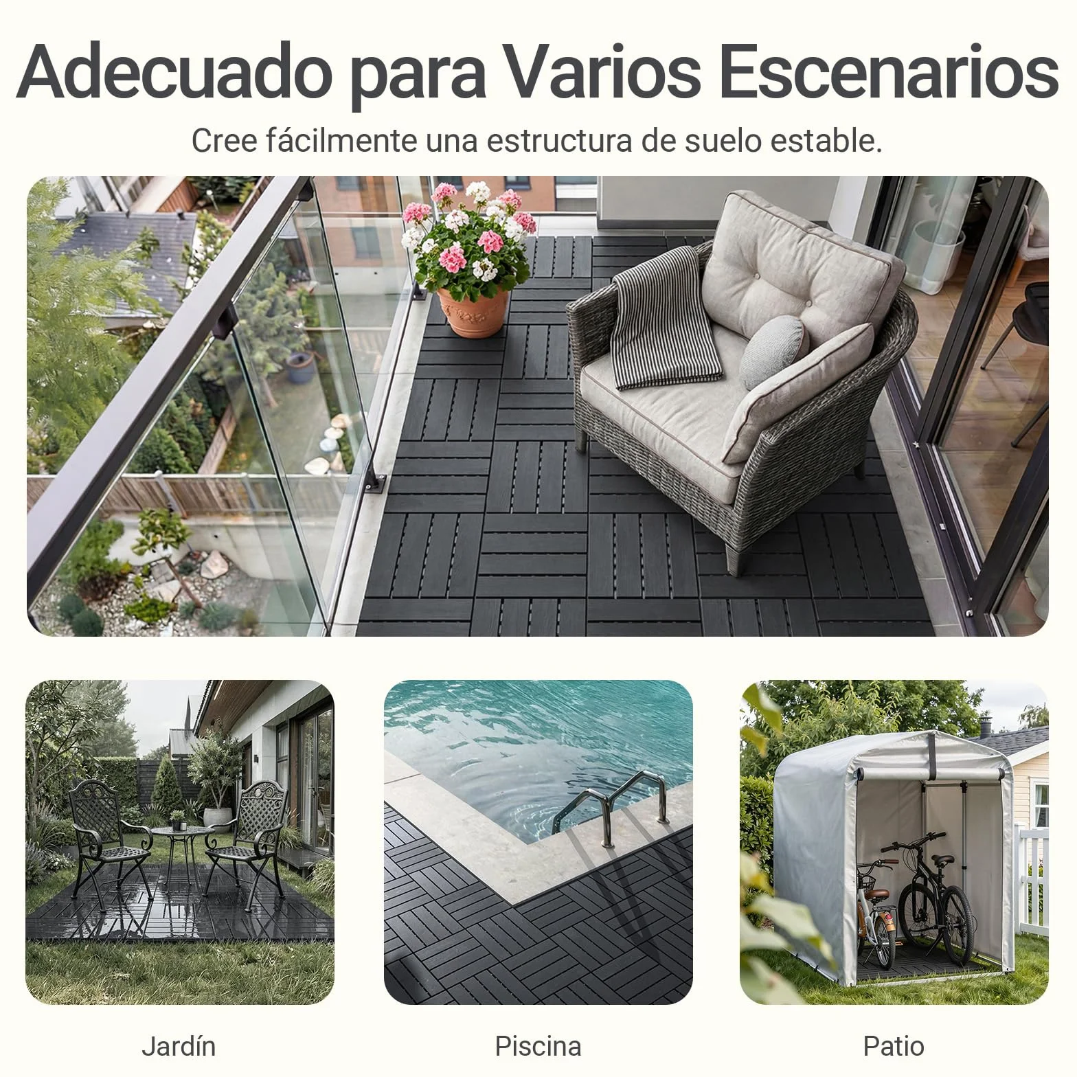 Sobuy Set Suelo Composite Exterior Antideslizante Impermeable 15 Piezas 30.5x30.5x2 cm
