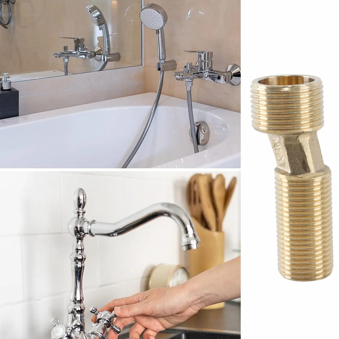 Adaptador de bañera latón G1/2 a G3/4 brazo oscilante excéntrico 7 cm paquete de 2