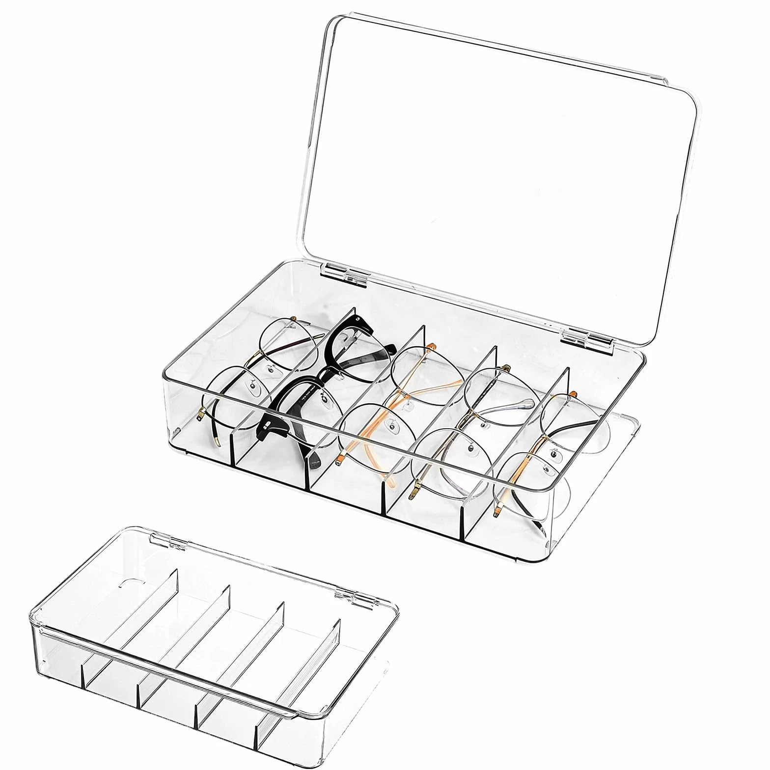 Organizador de Gafas, Organizador Gafas De Sol, Caja de Almacenamiento Para Gafas de Sol de Acrílico, Apto para Guardar Diferentes Tipos de Gafas, 26,8 X 18,5 X 5,8 cm