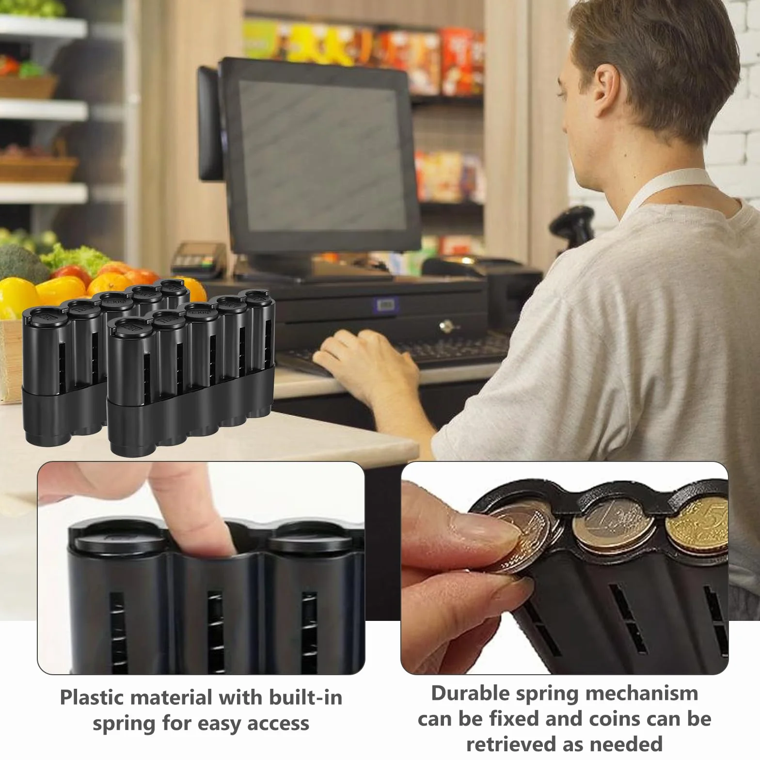 Portamonedas Compacto Clasificador Dispensador De Monedas Euro Caja Almacenamiento Soporte Negro Transparente 4pcs