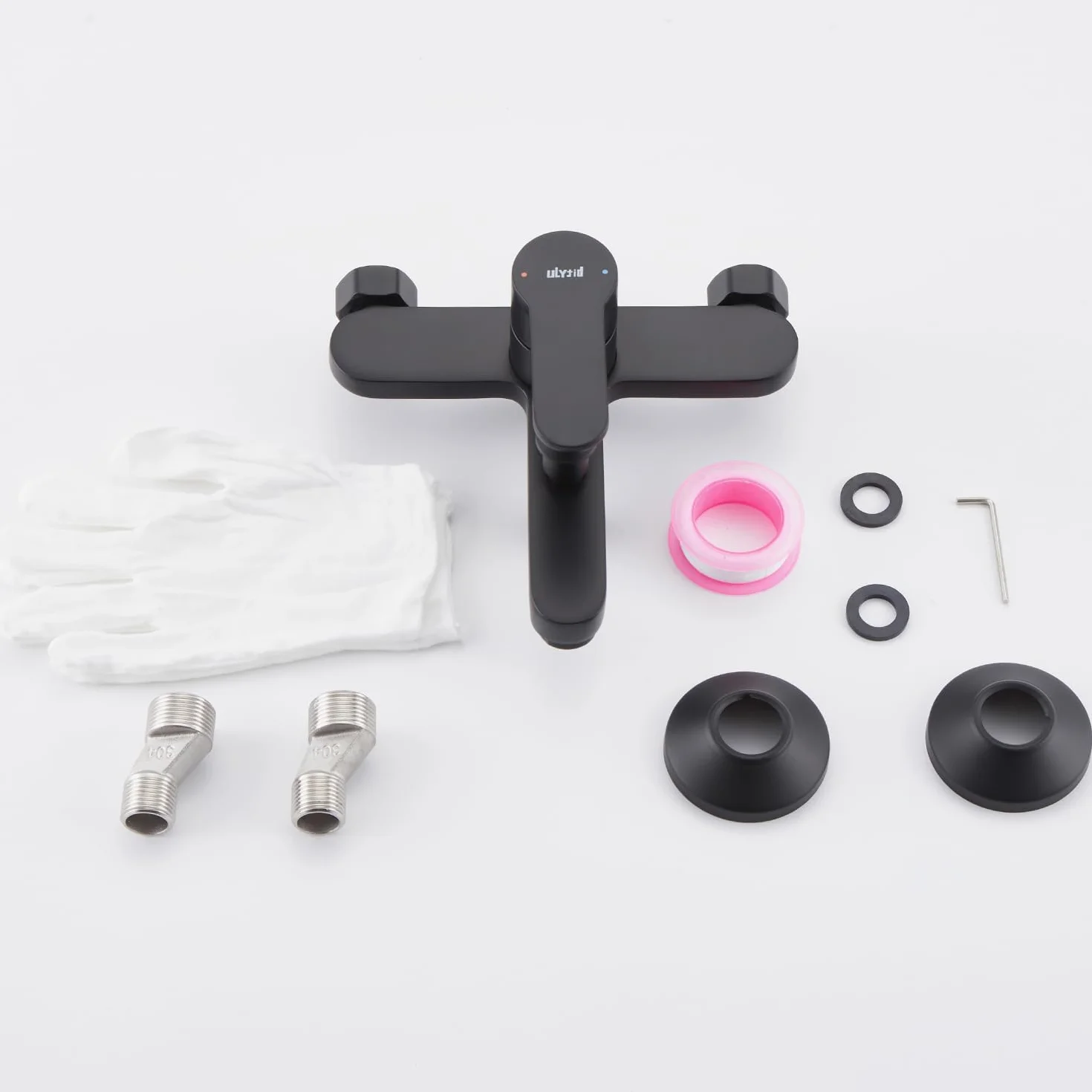 Grifo Bañera Negro, Grifo Bañera y ducha de Latón, Mezlador Monomando Ducha con Caño Bañera, Grifo Bañera Mural para Baño, Grifo para Ducha y Bañera, Universal 1/2" Salida Inferior