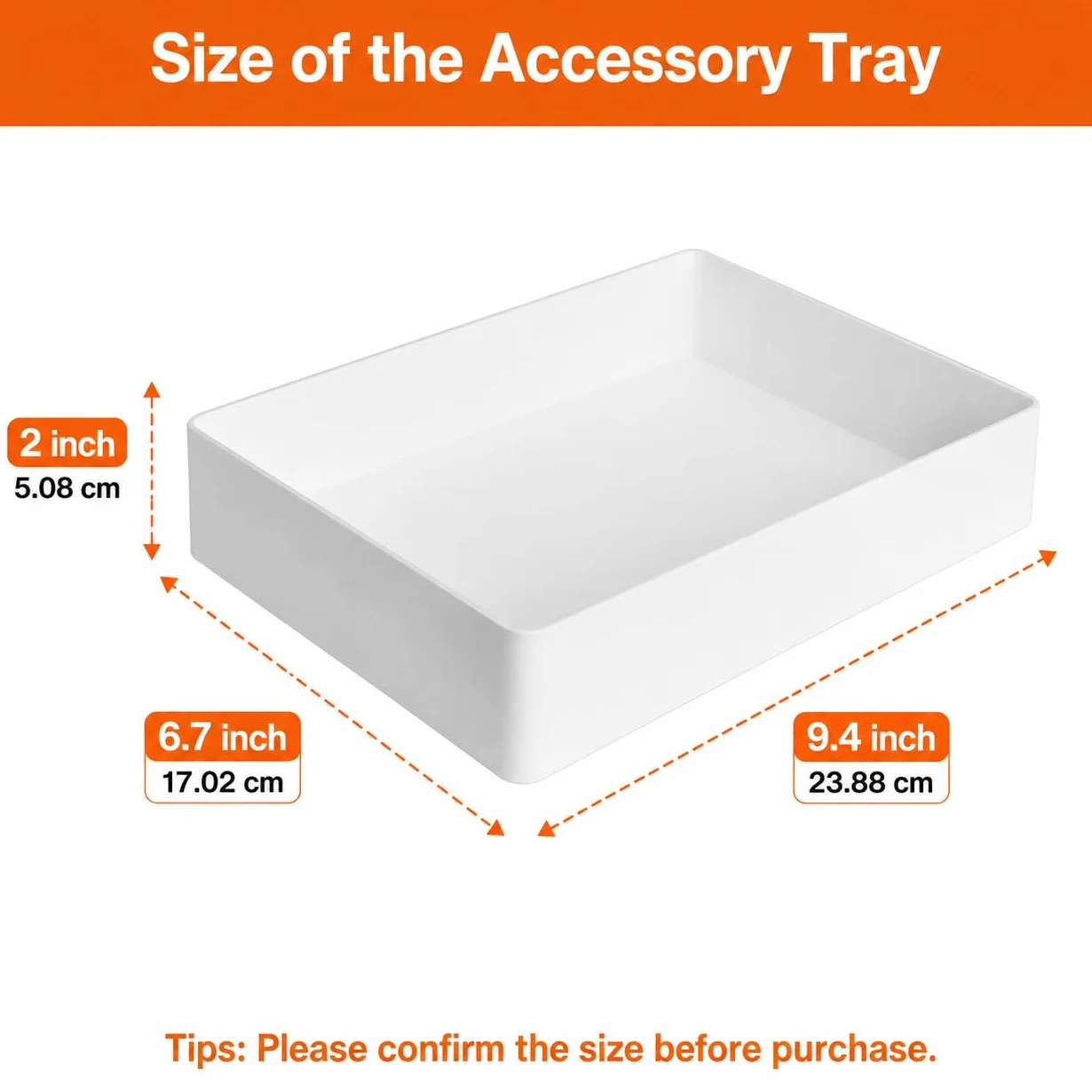 Amazon Basics Rectangular Organizador de Plástico, Bandeja para Accesorios, 24 x 17 x 5 cm, Blanco