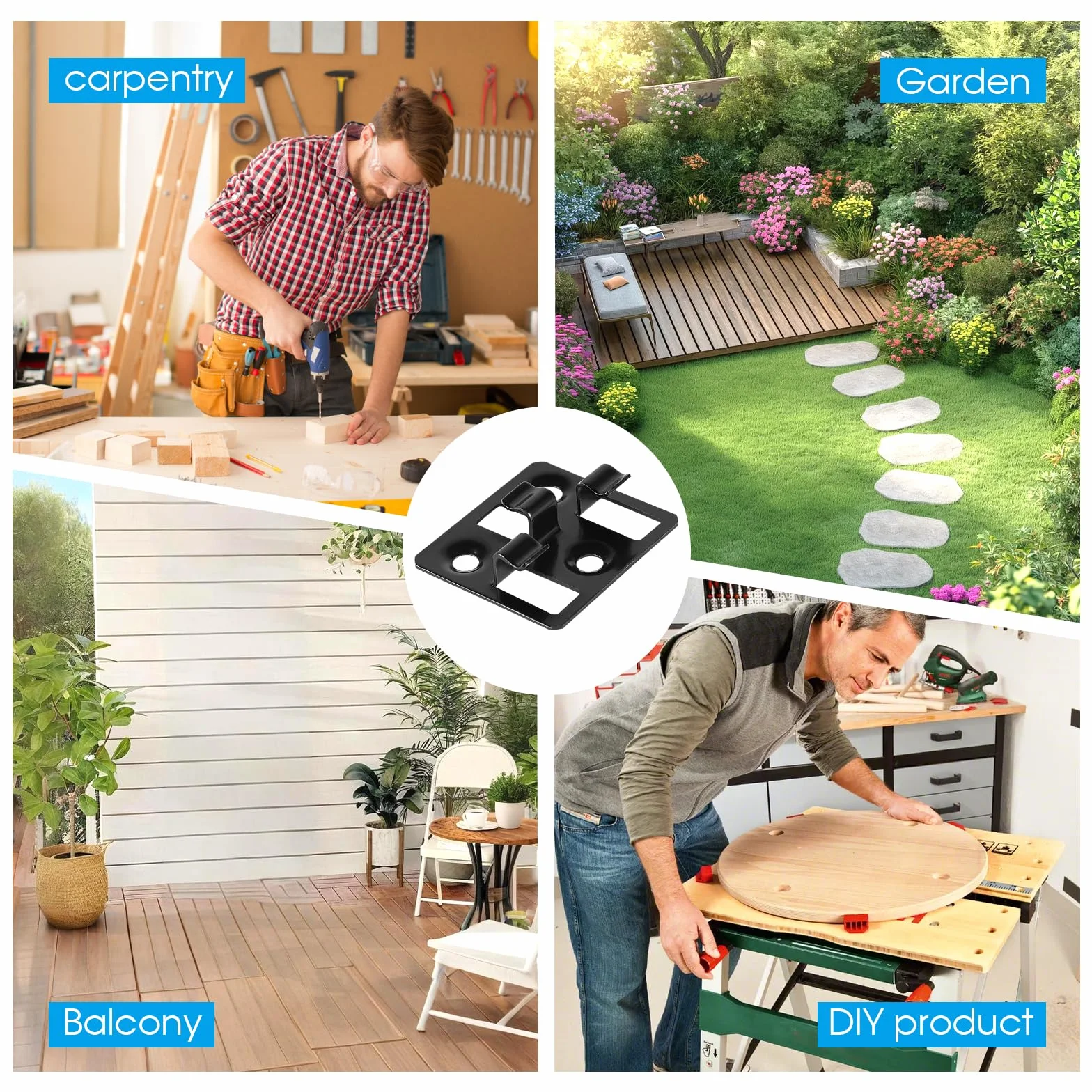 100 unidades Clips para tarimas WPC en acero inoxidable, Clips ocultos, Separadores para fijación de tarimas (Negro, Espacio 3mm, Altura 7mm)