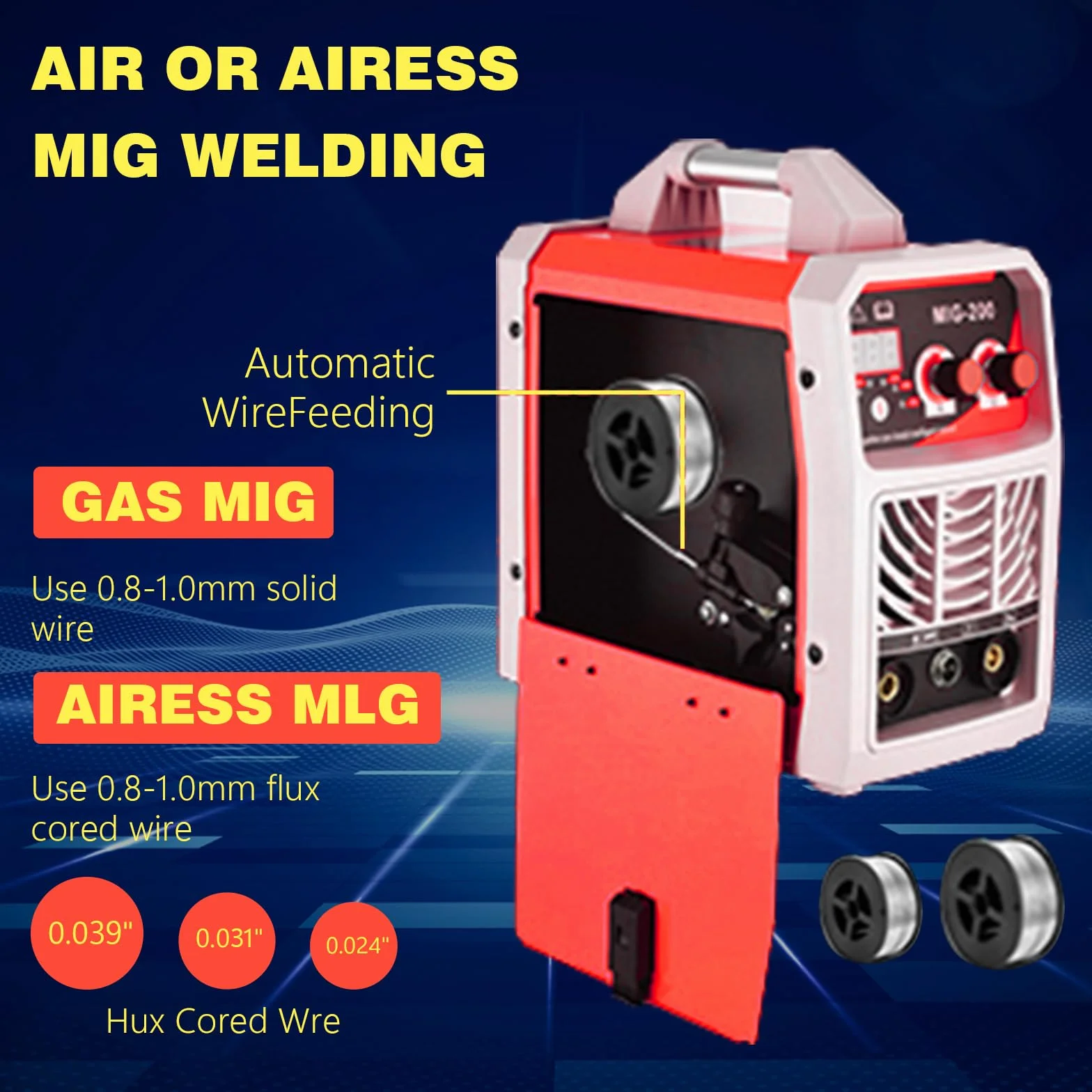 Soldador Inverter 3 en 1 MIG-200, Soldador de Hilo Sin Gas y con Gas, MMA y TIG, 200A IGBT, Pantalla Digital LED, Kit Completo para Bricolaje y Profesionales