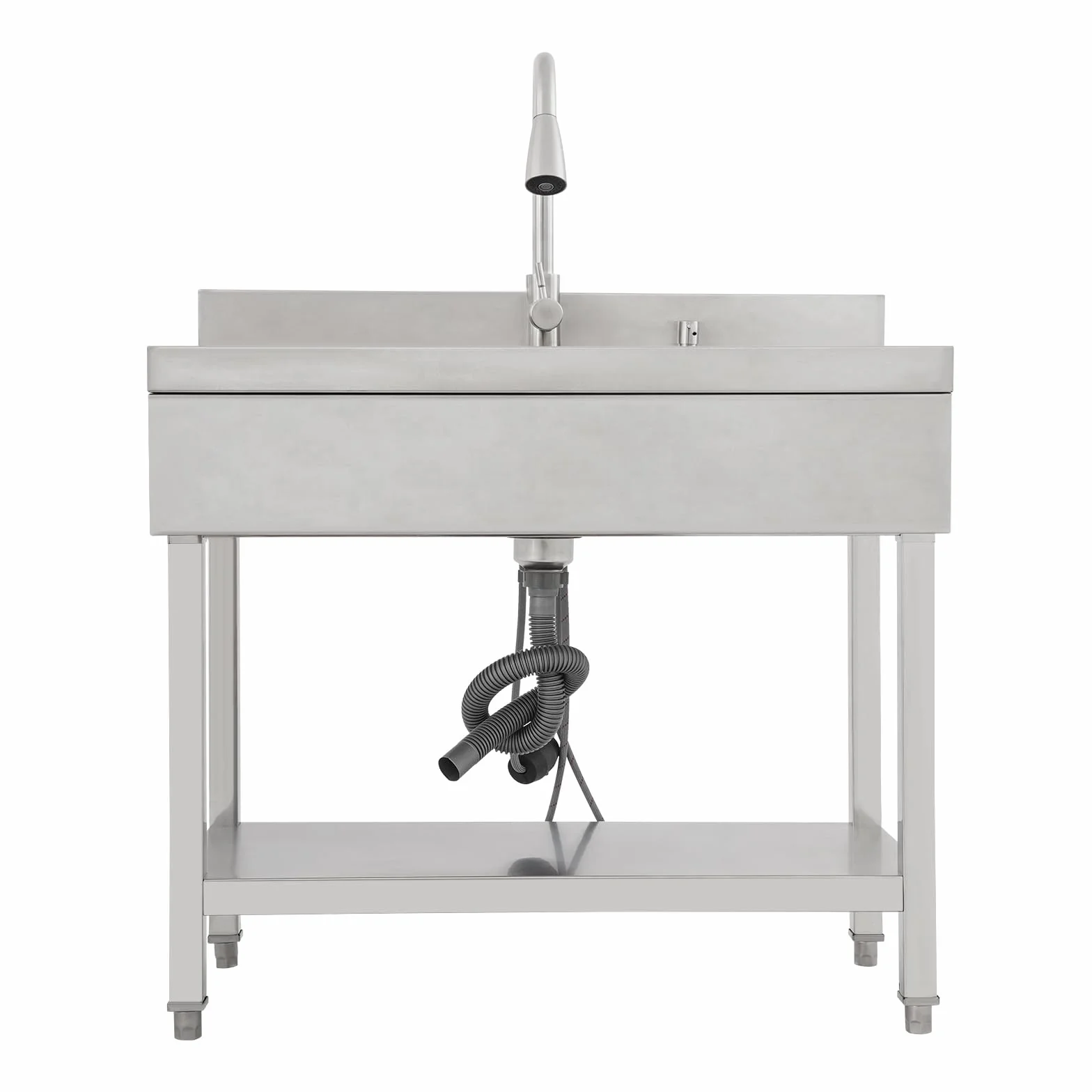 Lavando de acero inoxidable independiente, fregadero individual de cocina rectangular con pedestal, fregadero móvil para cocina, garaje, exterior(90x50x80 cm)