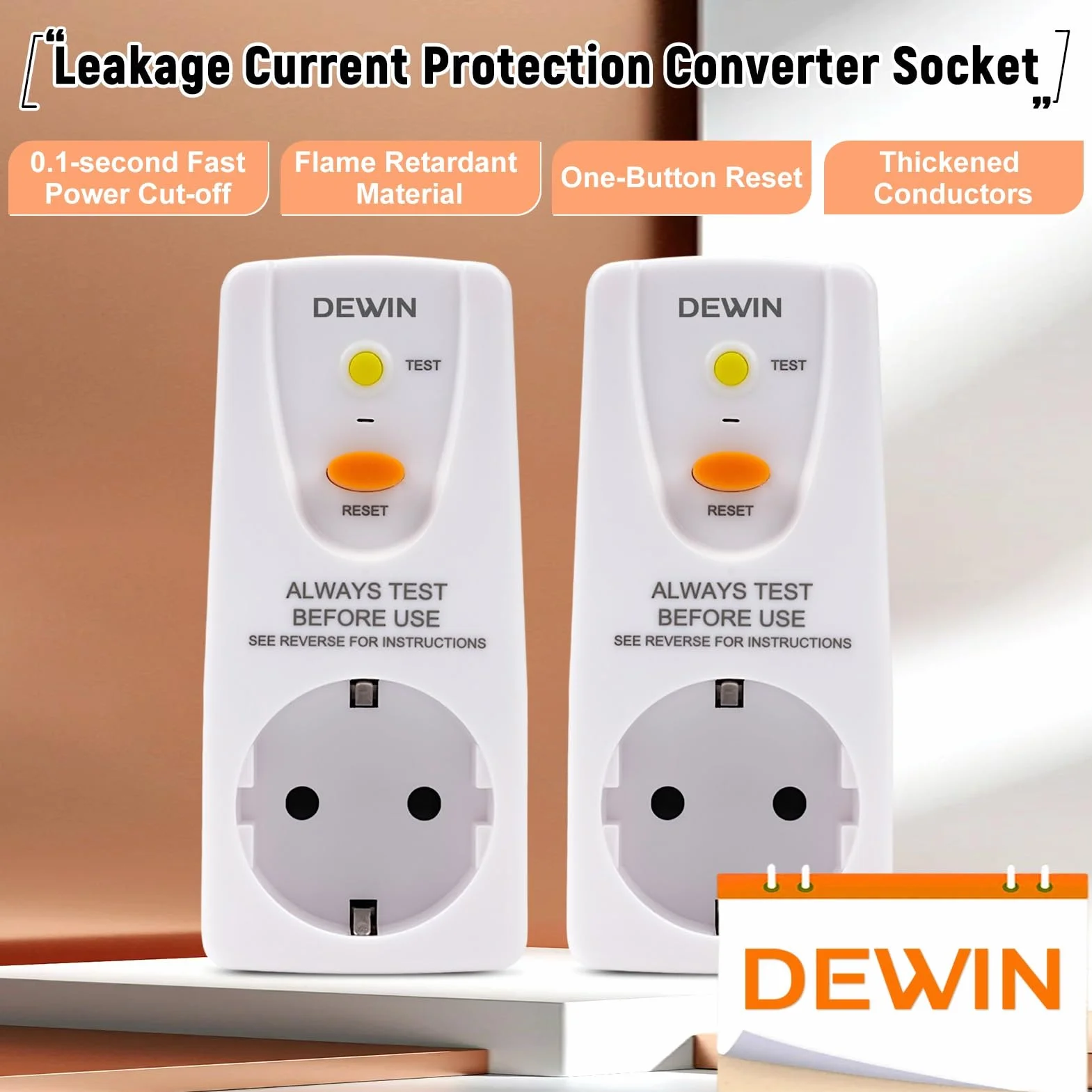 DEWIN 2 Piezas Toma de disyuntor FI, 10 mA 16 A 230 V Enchufe de disyuntor de Corriente Residual Enchufe doméstico