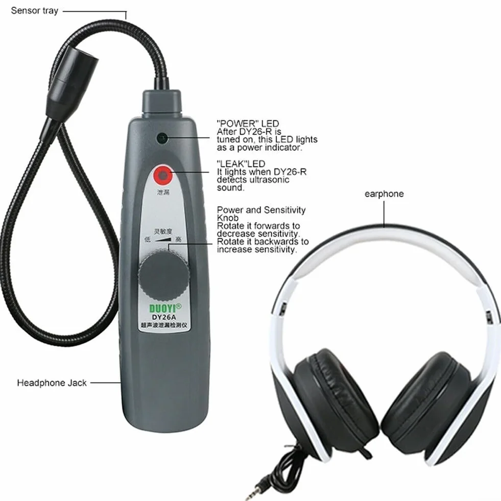 Detector de fugas de vacío ultrasónico para HVAC y automoción, detector de fugas, medidor de fugas de presión de aire, agua, gas, herramienta de diagnóstico de vacío