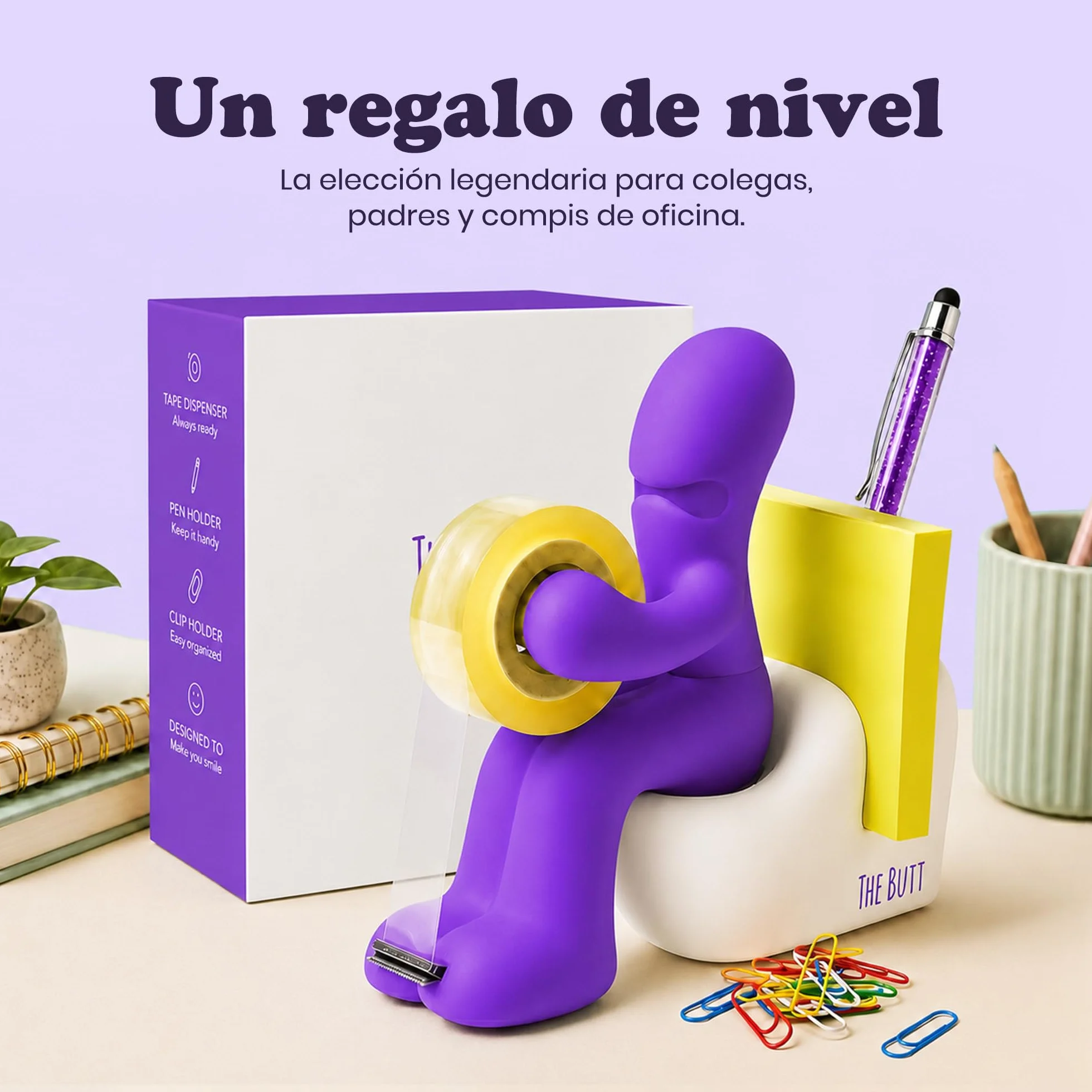 Rollo de cinta adhesiva con dispensador 15.2 x 14.8 x 6.6 cm 222 g Púrpura
