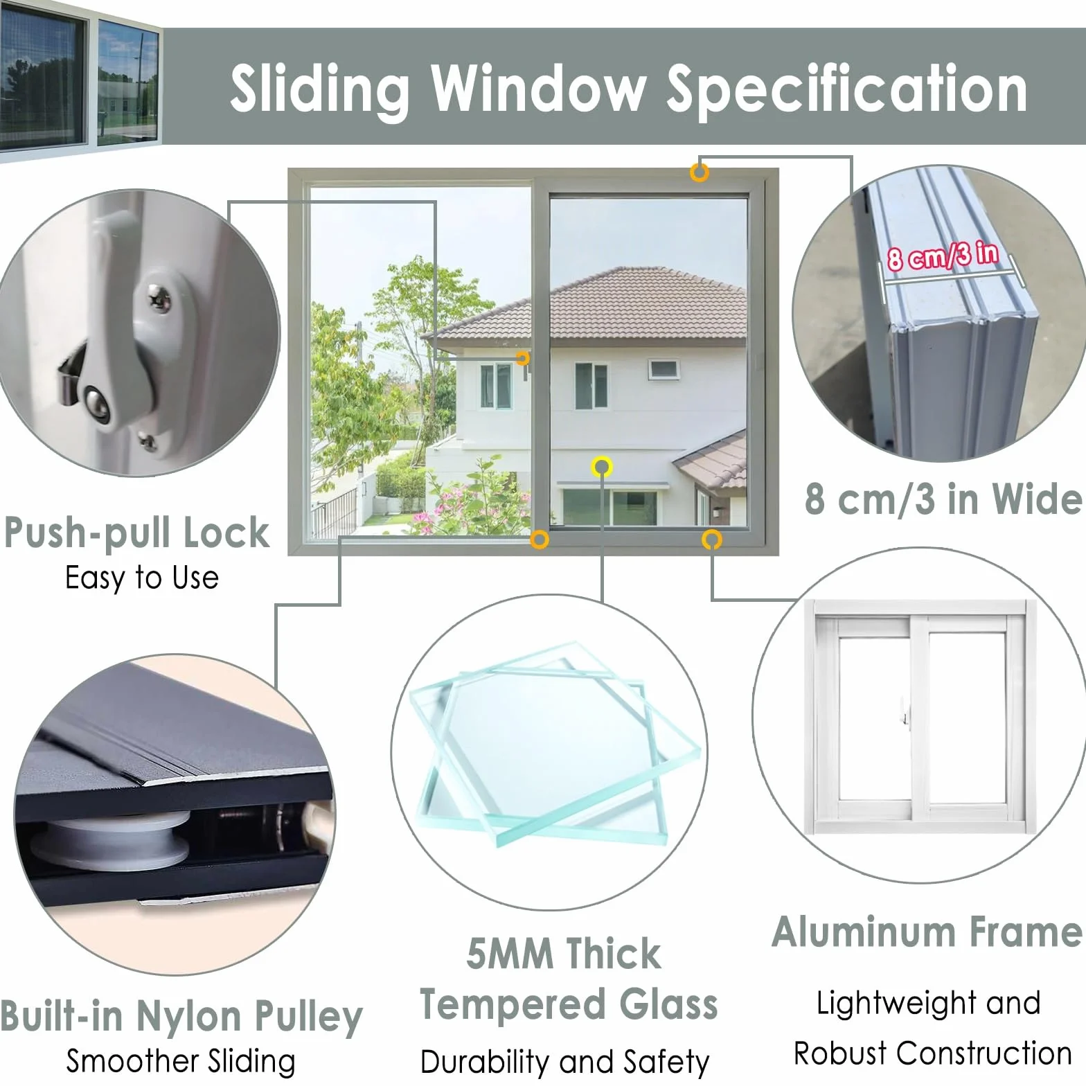 Ventanas correderas Ventana corrediza con Marco de Aluminio Blanco de 120 100 90 80 70 60 50 40 cm para cobertizos, sótanos, Casas de Juegos, garajes y graneros(WxH 29x18in/73x45cm)