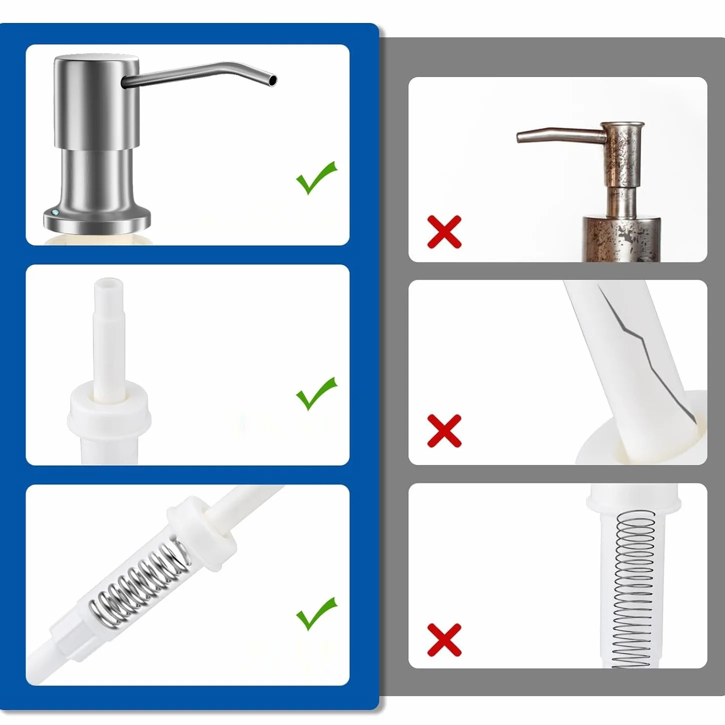 Dispensador de Jabón de Cocina de Acero Inoxidable, Empotrado bajo Encimera, con Tuerca, Plata
