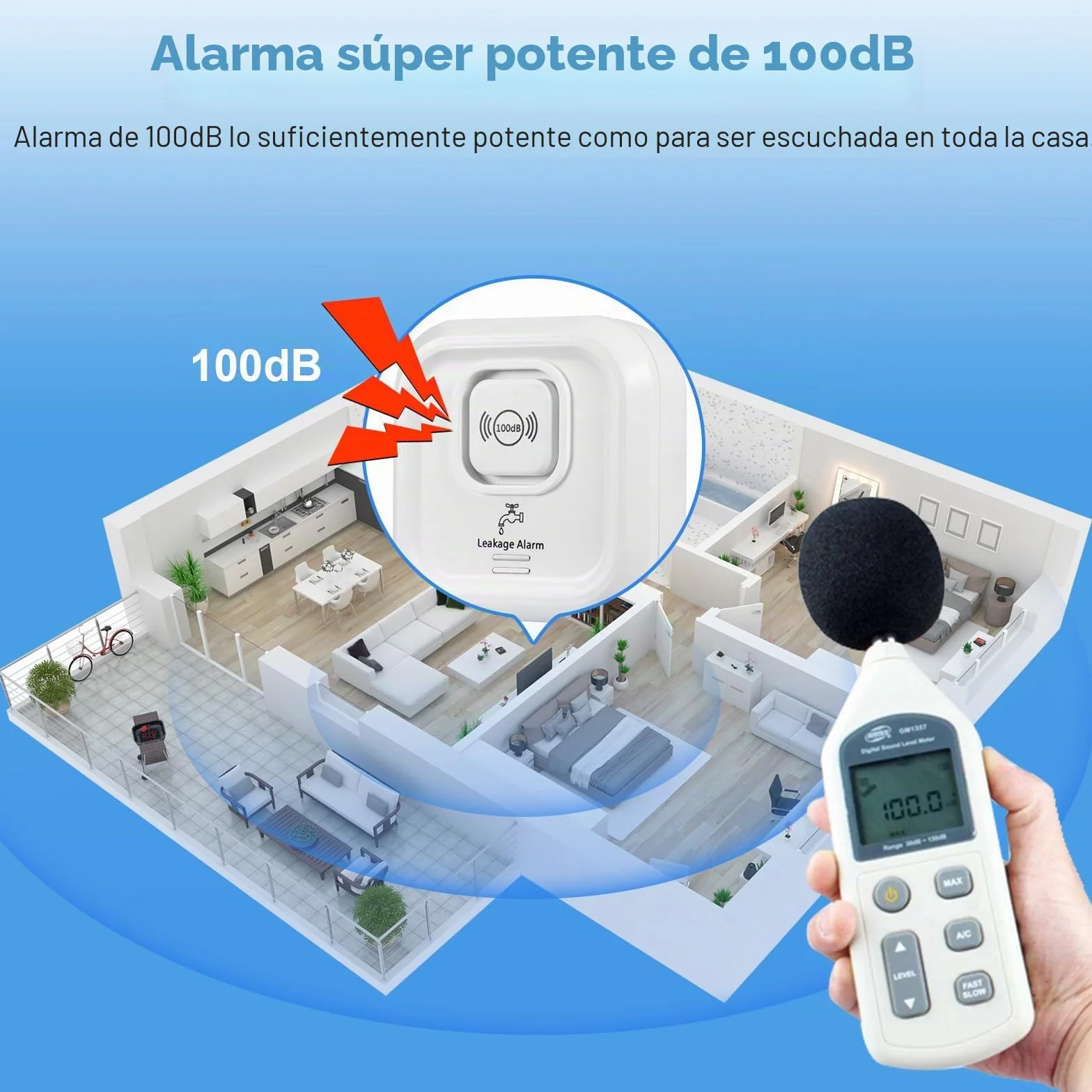 Detector de Fugas de Agua WiFi 100dB Alarma Sensor de Agua Tuya App 3 Tipos Detección Inalámbrico Cable Sonda 105 cm