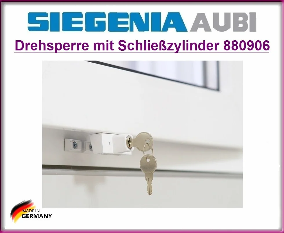 SIEGENIA 880906 deriva Ranura para con cilindro de cierre, cierre, seguridad Ventana. Top Calidad cierre de seguridad para la protección de niños para abrir la ventana. con 4 Tornillos.