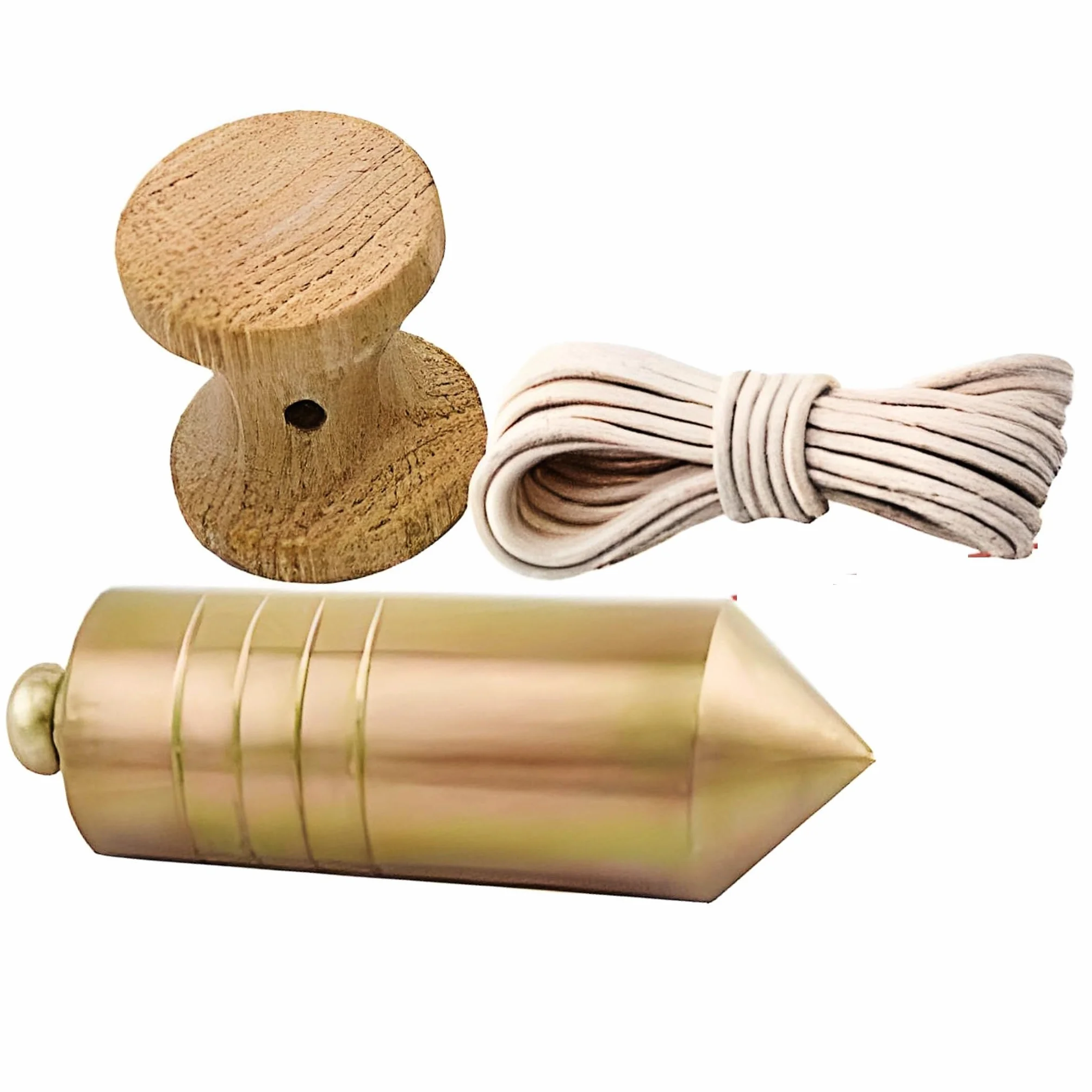 Bricoloco Plomada de albañil de acero cincado con nuez de madera y cuerda de nylon para trabajos de construcción, metalurgia, carpintería. (1500, Gramos)