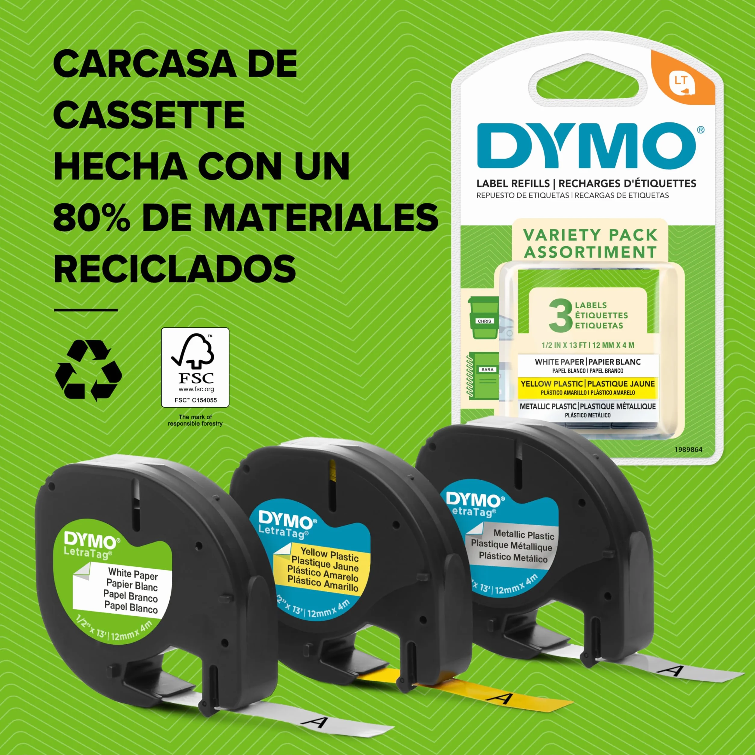 DYMO LetraTag etykiety autoadhezyjne czarne na białym 12 mm x 4 m