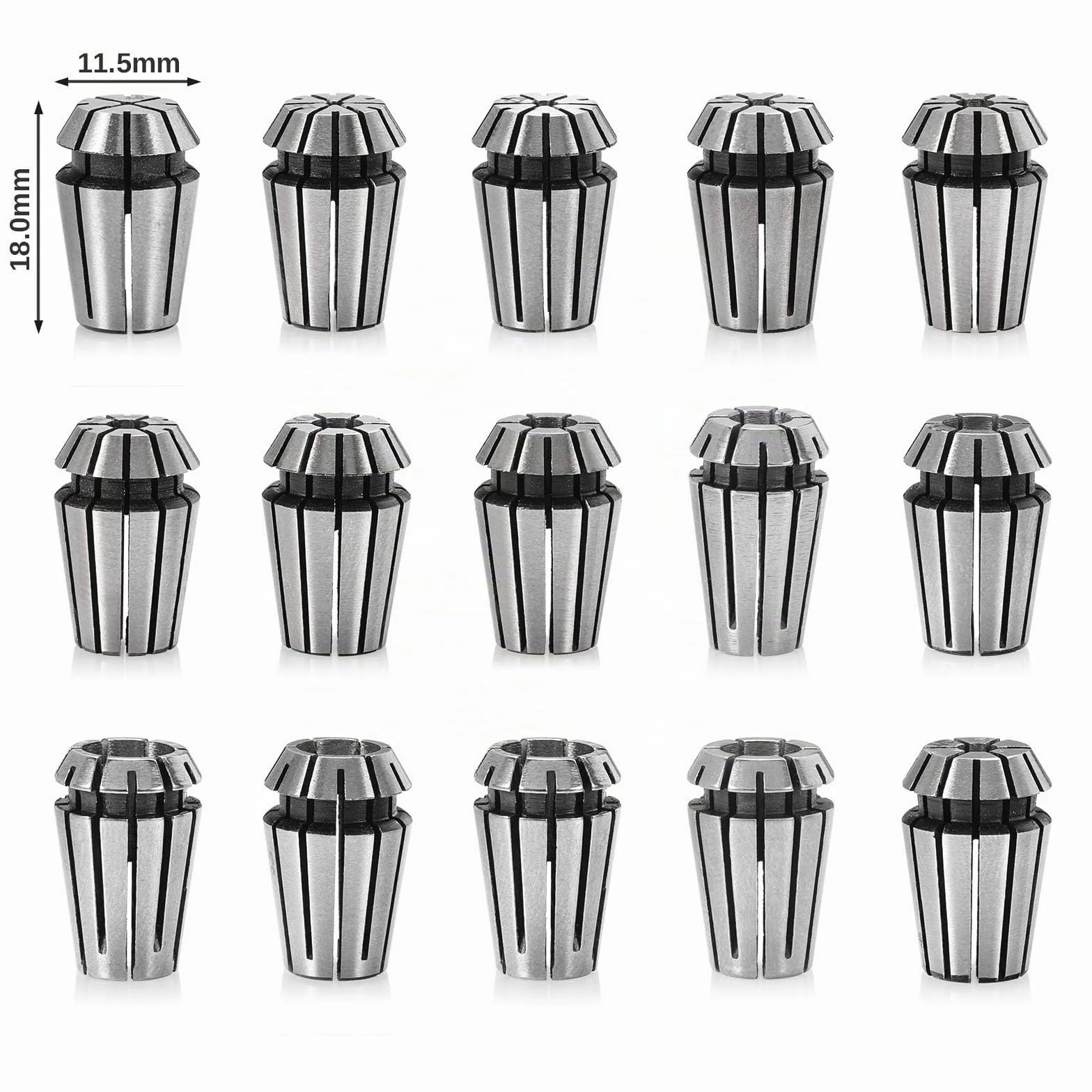 Genmitsu ER11 - Juego de pinzas de resorte de 1 a 7 mm, 1/8 pulgadas, 1/4 pulgadas para dispositivo de sujeción CNC, máquina de grabado, fresado, torno, paquete de 15