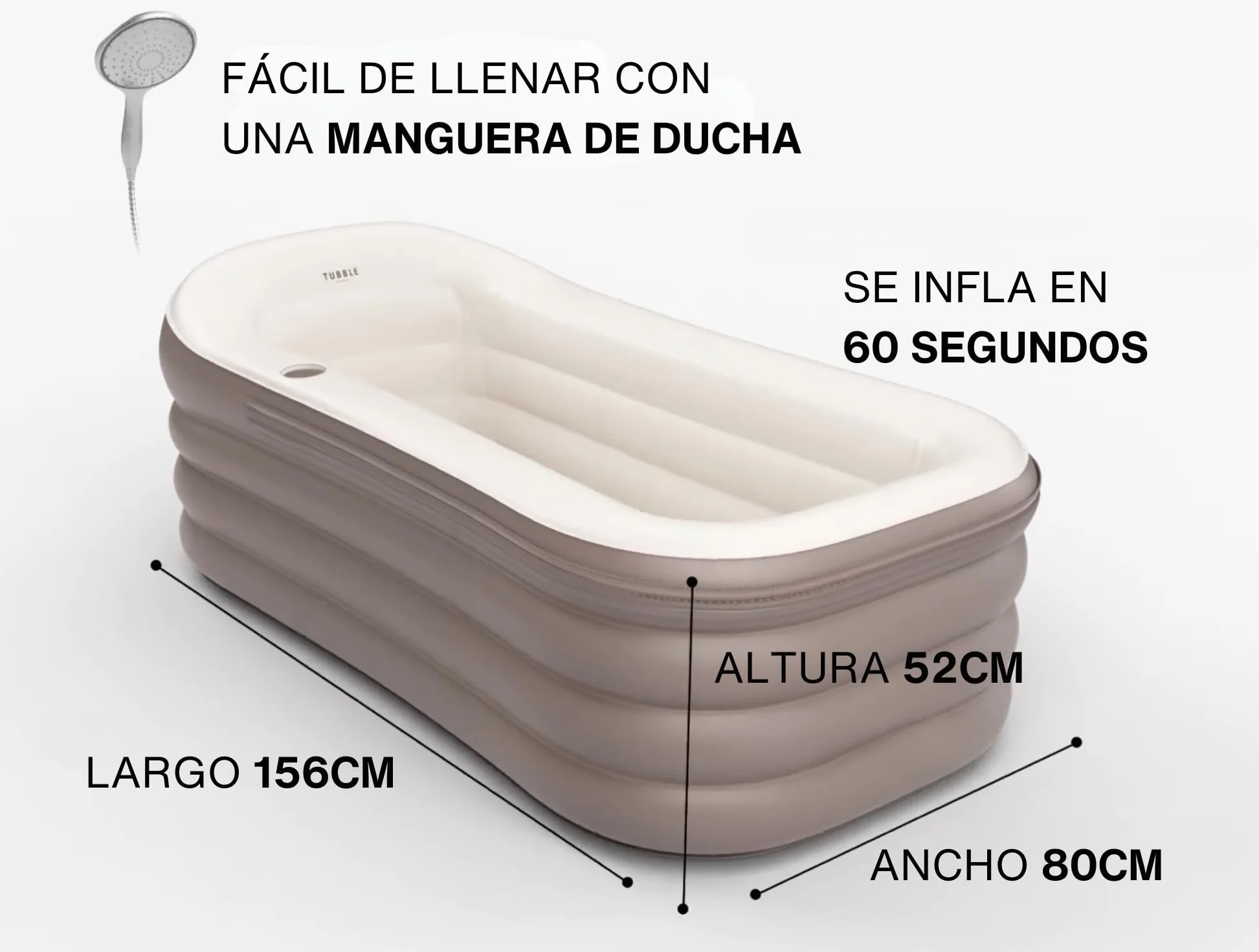 Tubble® Royale Bañera Inflable Adulto Ambient Taupe 255 L - Spa Portátil Baño Caliente y Hielo, Montaje en 1 Min, Relajación, Hasta 188 cm, Uso Interior y Exterior