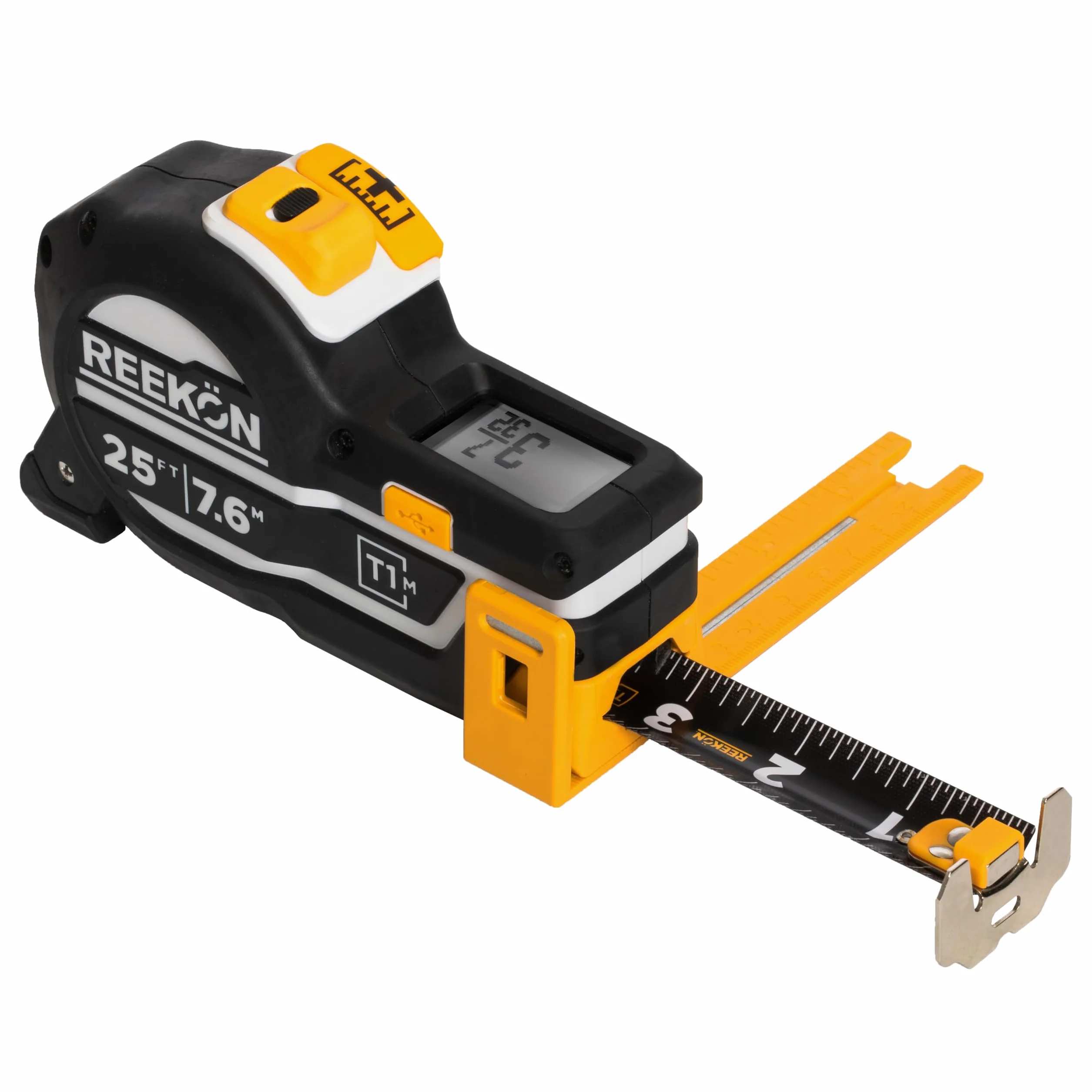 REEKON T1M Utility - Cinta métrica digital de 7,6 m (dividida), herramienta de medición inteligente Bluetooth, precisión de 1/32 pulgadas, ahorra más de 1000 mediciones, pantalla LCD, más de 150 horas