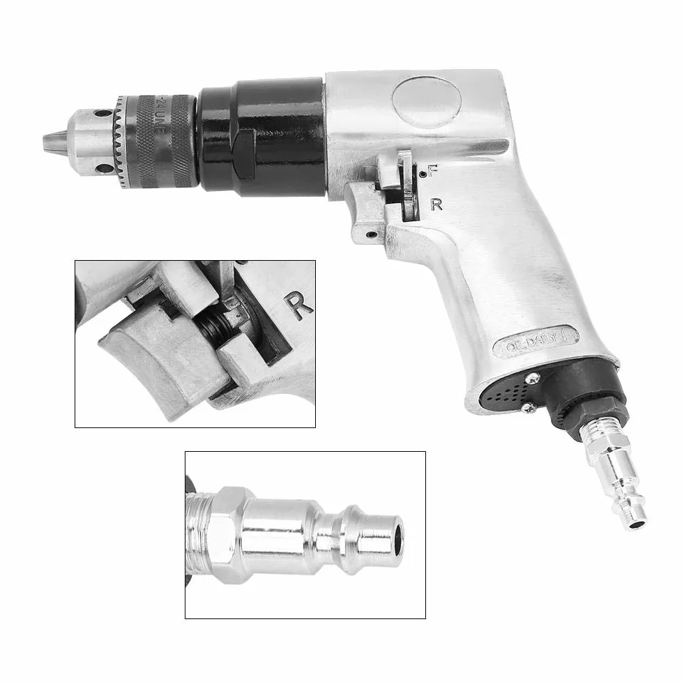Taladro de aire reversible Jadeshay, 10 mm, 3/8 pulgadas, 1700 rpm, con llave y conector, portabrocas neumáticos