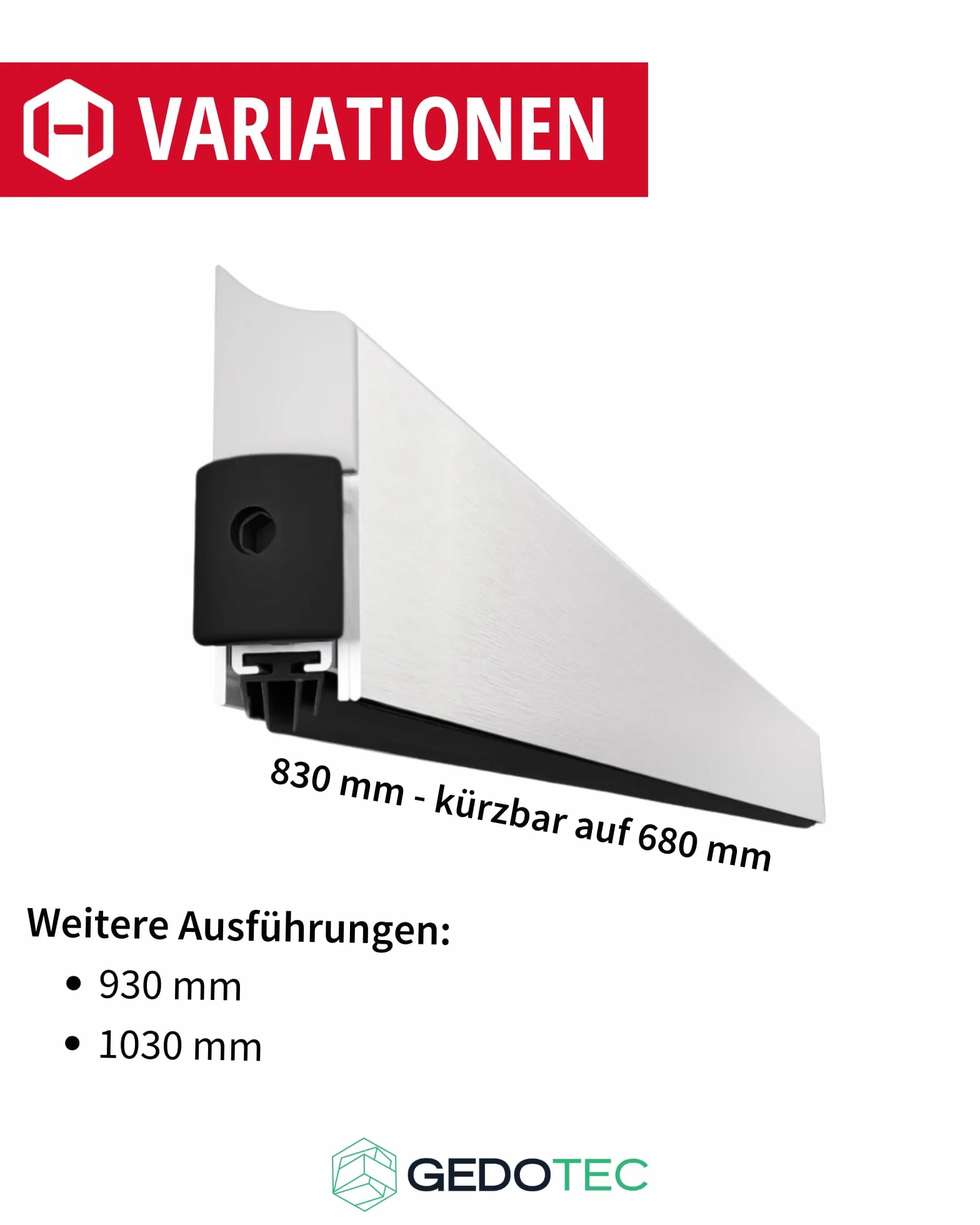 Gedotec Burlete automático bajo Puerta - Plata | 1 Pieza Junta automática 13 x 39 mm | Applique | Longitud 830 mm - Recortable | Junta retráctil para Puertas | Cortavientos