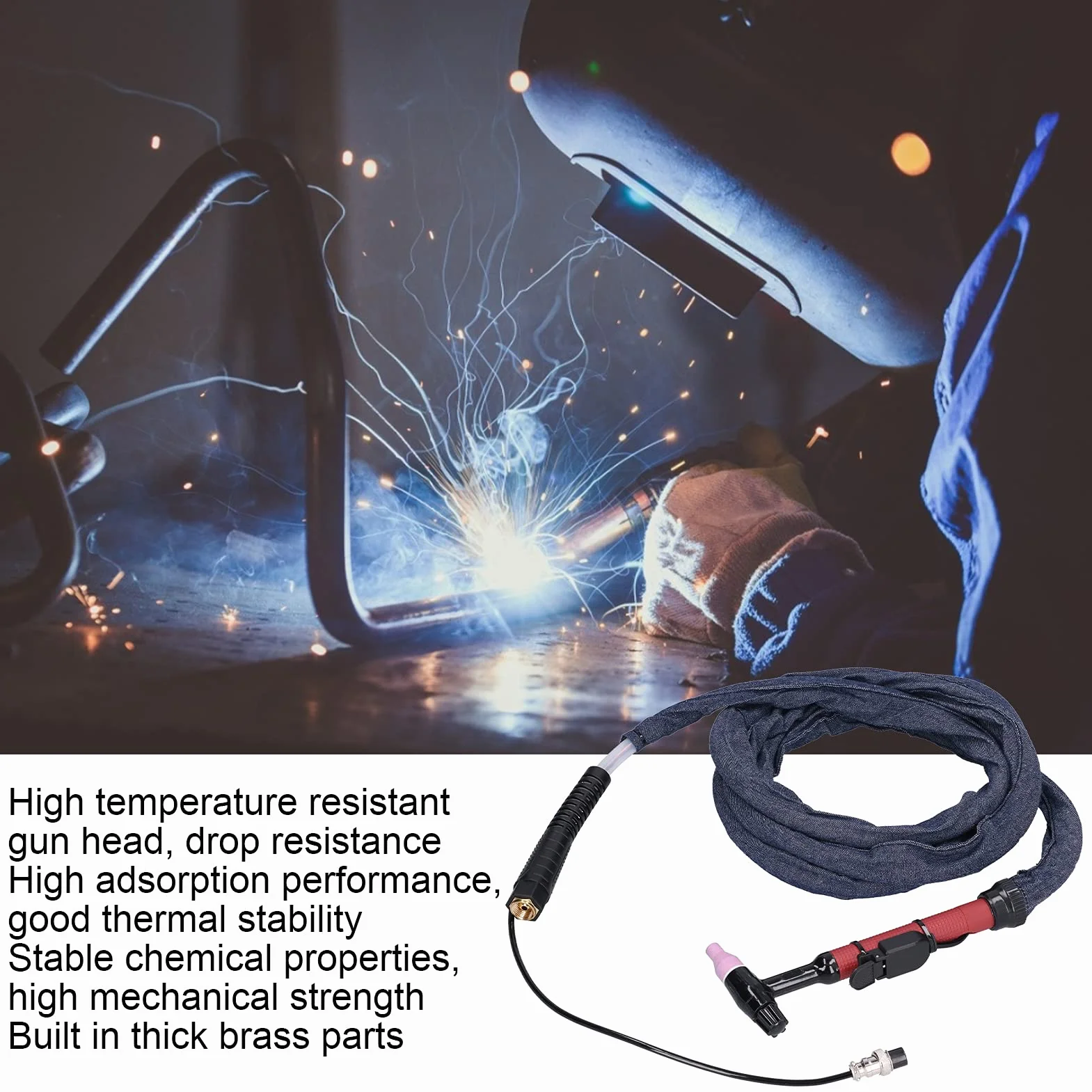 M16 Antorcha de soldadura Tig, Antorcha de soldadura TIG Cabeza flexible Pistola soldadora de de argón integrada M16 QQ150 3,7 metros con boquilla de porcelana Bolsa