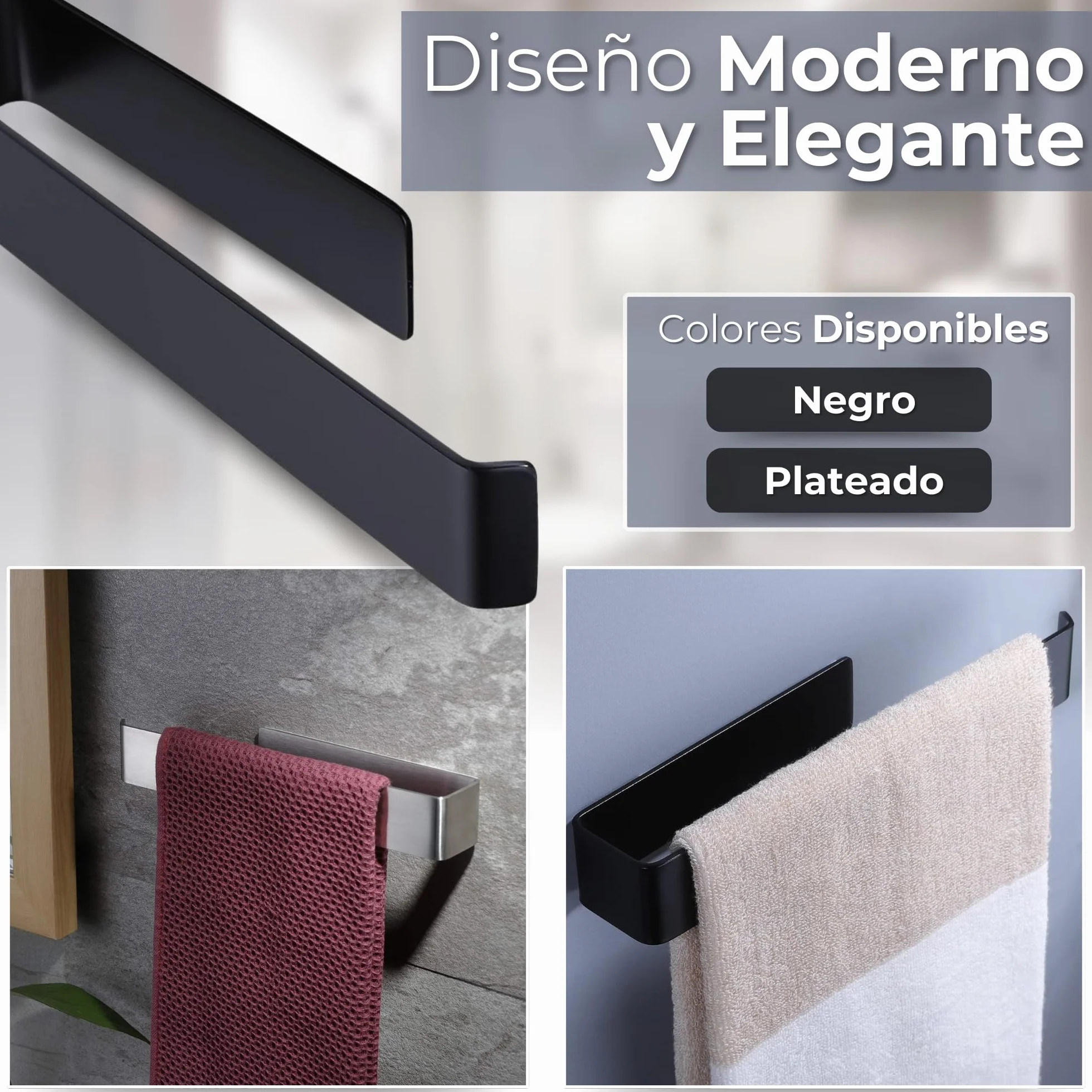 Toalleros De Baño Sin Taladro Adhesivo 26 cm, Acero Inoxidable 304 Cepillado, Accesorios Sin Taladro para Baño y Cocina, Fuerte Fijación