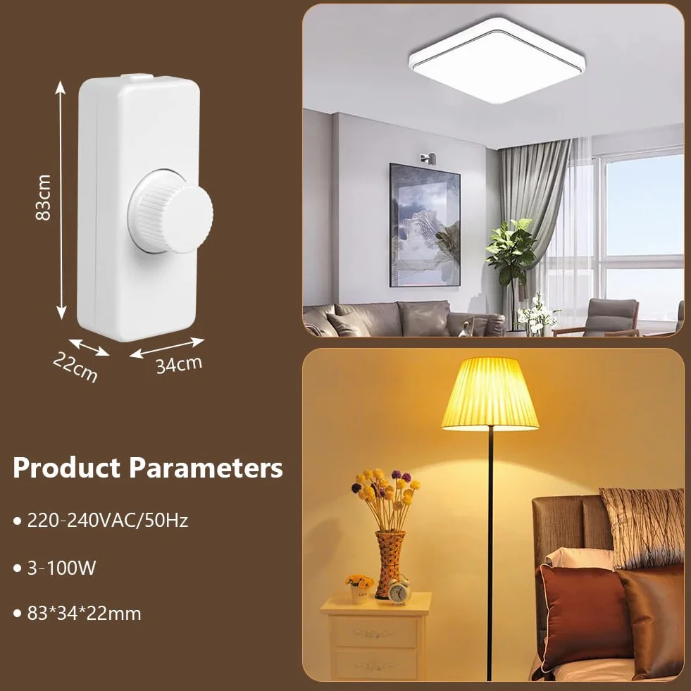 AXFEE Interruptor Regulador de Luz, Dimmer Led 220V, 220V-240V AC/50hz Regulador Intensidad Led, Potenciómetro Regulador de Luz con Interruptor, para 3-100W Lampara LED y Bombillas Regulables, Blanco