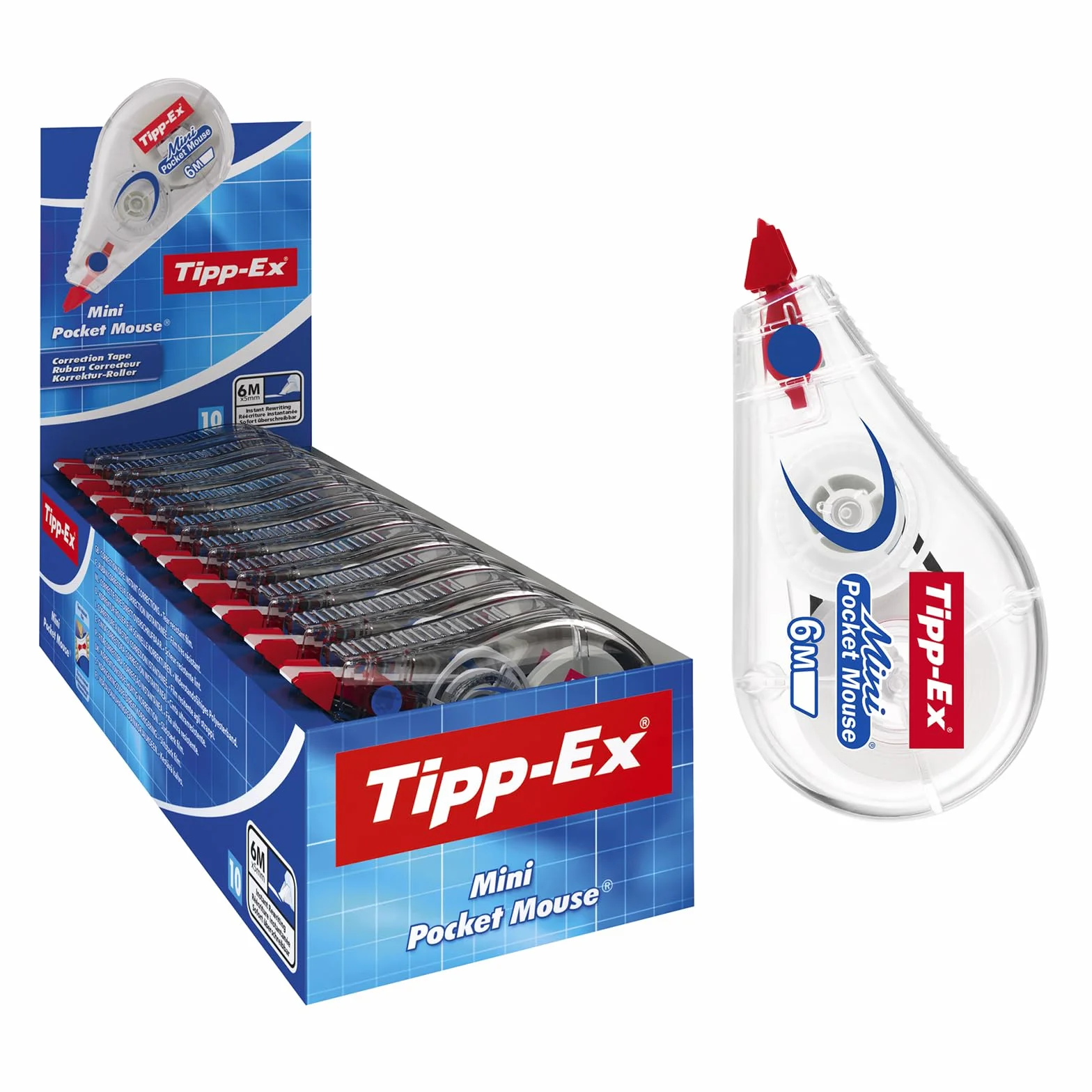 Tipp-Ex Mini Pocket Mouse Cinta Correctora 6 m x 5 mm, Caja de 10 Unidades, Multicolor