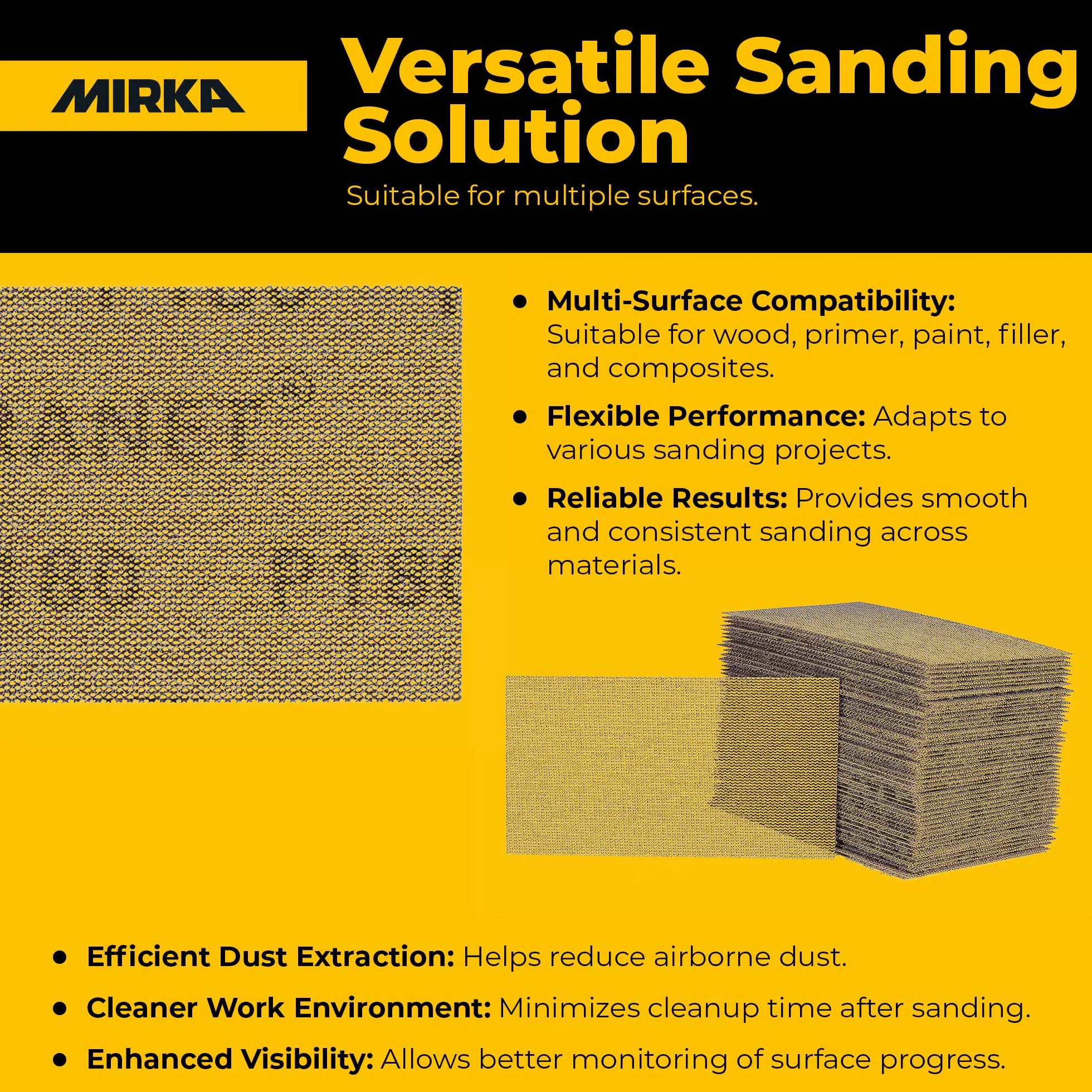 Mirka 9 A-149 – 180 – 2 – 3/4 x 12,7 cm 180 grano abrasivo libre de polvo hojas de lija de malla, caja de 50 hojas