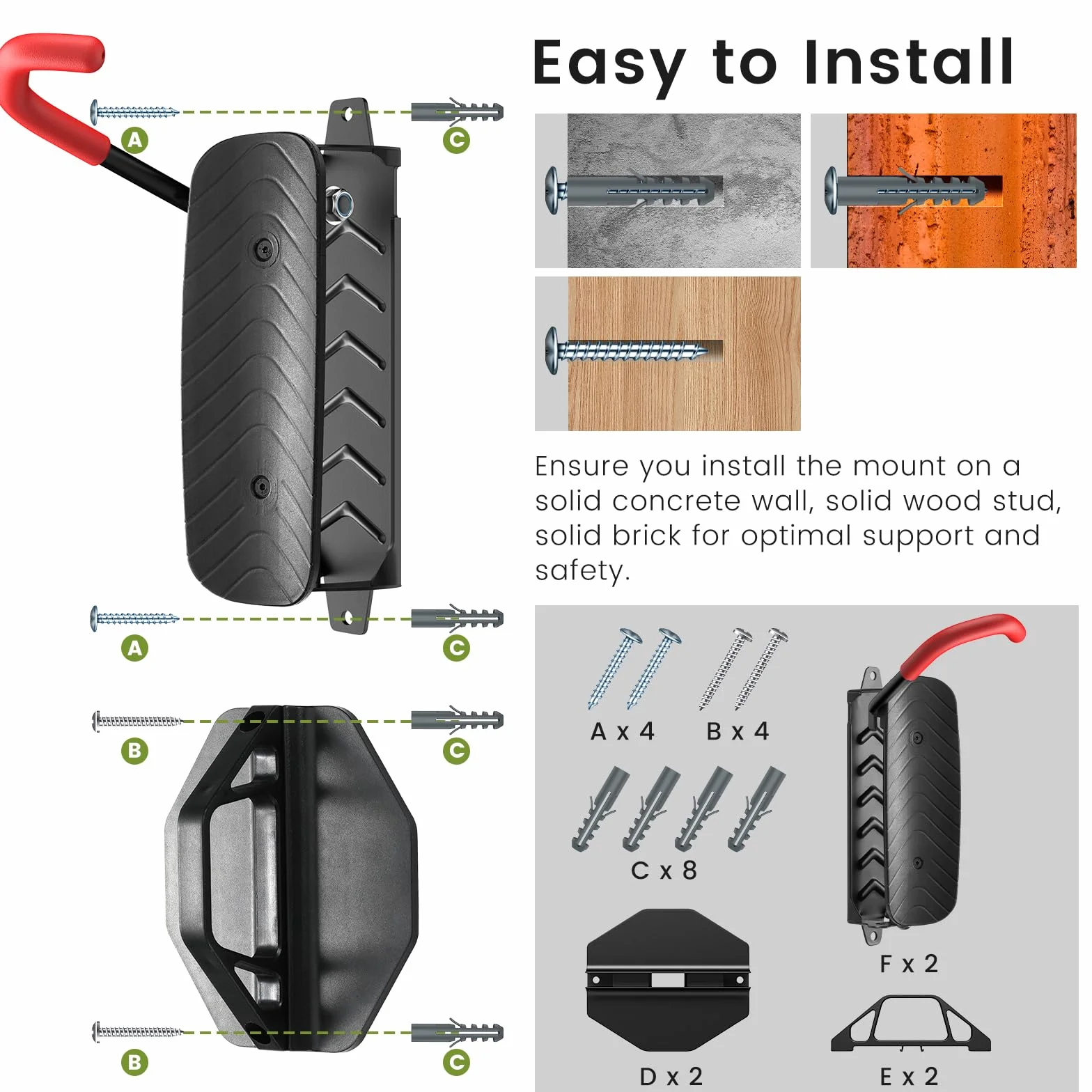 Housolution Soporte Vertical de Pared Giratorio para Bicicletas, Soportes de Ppared para Bicicletas de Montaña, Soporte de Almacenamiento de Bicicletas para Garaje, Soporta hasta 66 Libras(2 Paquete)