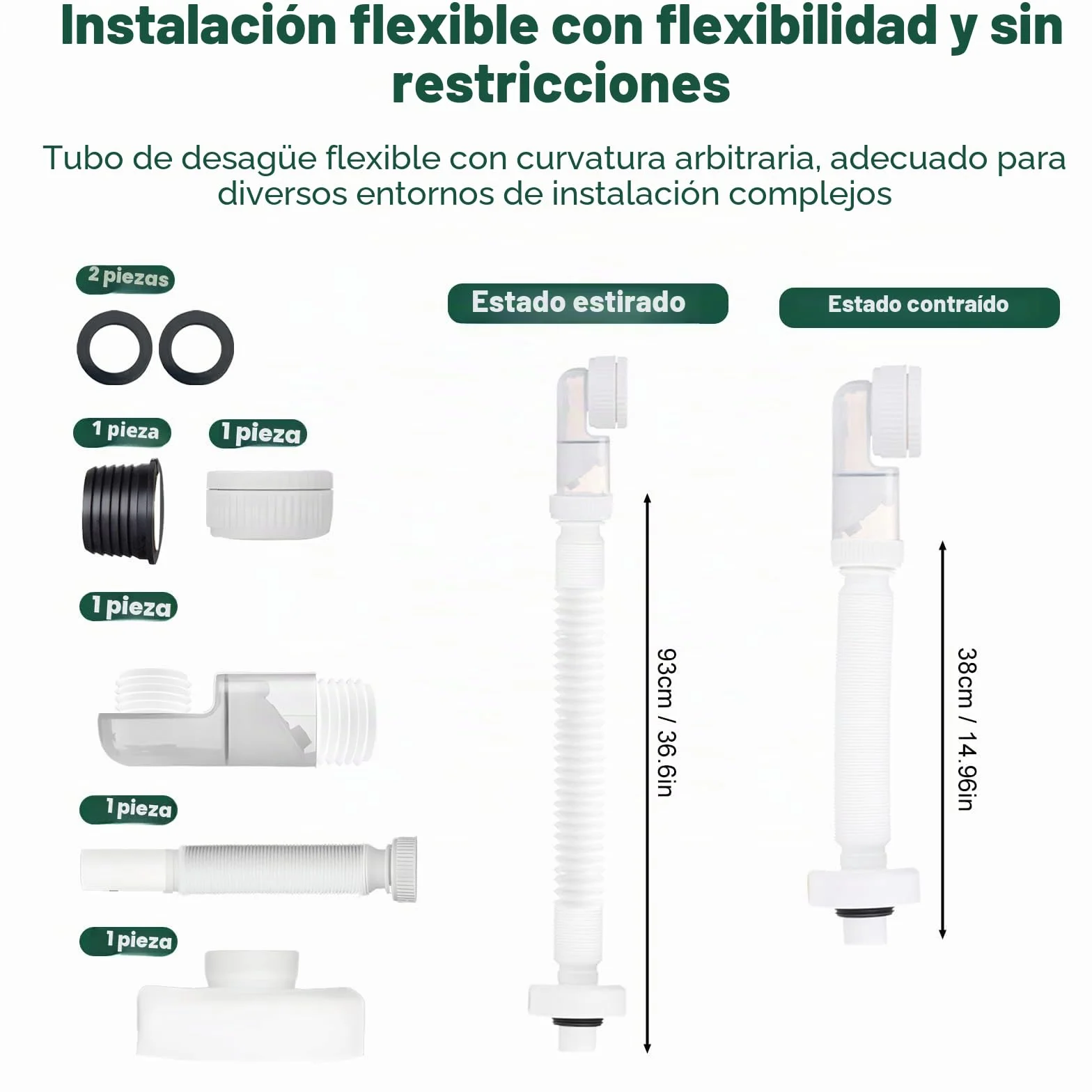SI SEN Desague Lavabo Reemplazable, Sifon Cocina Fregadero con Manguera de Drenaje Flexible