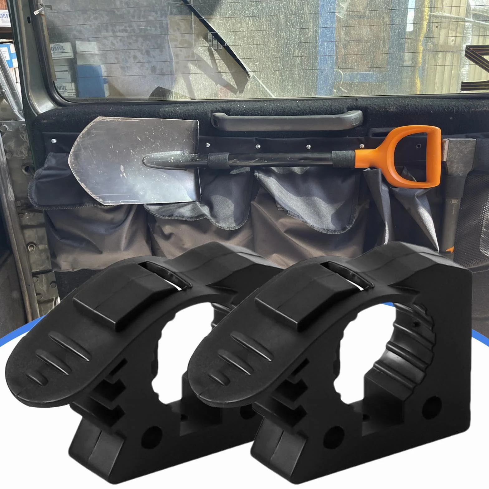 Soporte de pala para portaequipajes, portahachas - 2 soportes de montaje de abrazadera de goma de liberación rápida | Soporte de abrazadera ATV UTV para mangos de herramientas de 1,2 a 1,6 pulgadas de