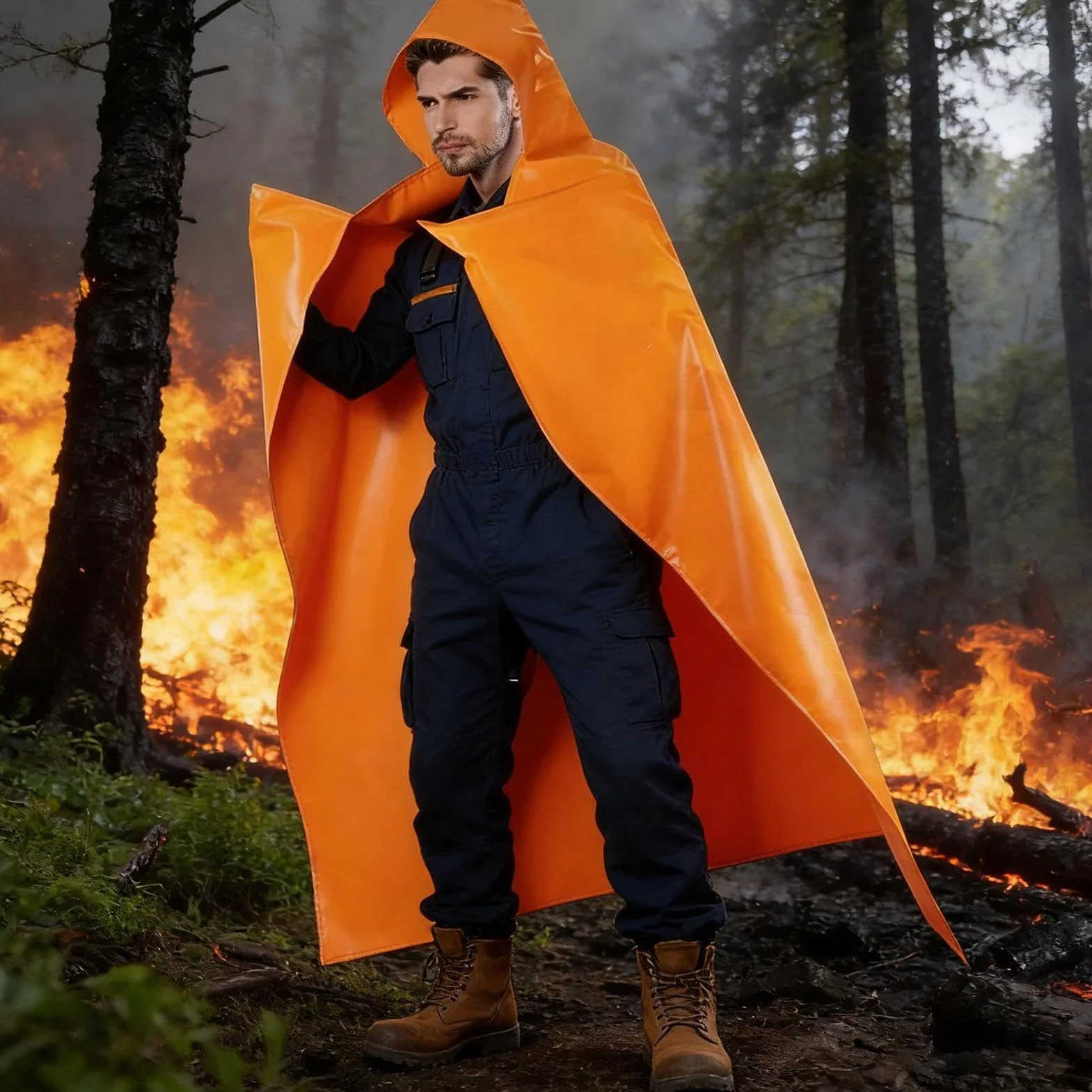 Capa Ignífuga – Tela De Fibra De Vidrio Recubierta De Silicona | Poncho Ignífugo De Silicona Con Capucha | Inicio Poncho De Escape Ignífugo Manta Ignífuga Para Niños Y Adultos En Seguridad De Emergenc
