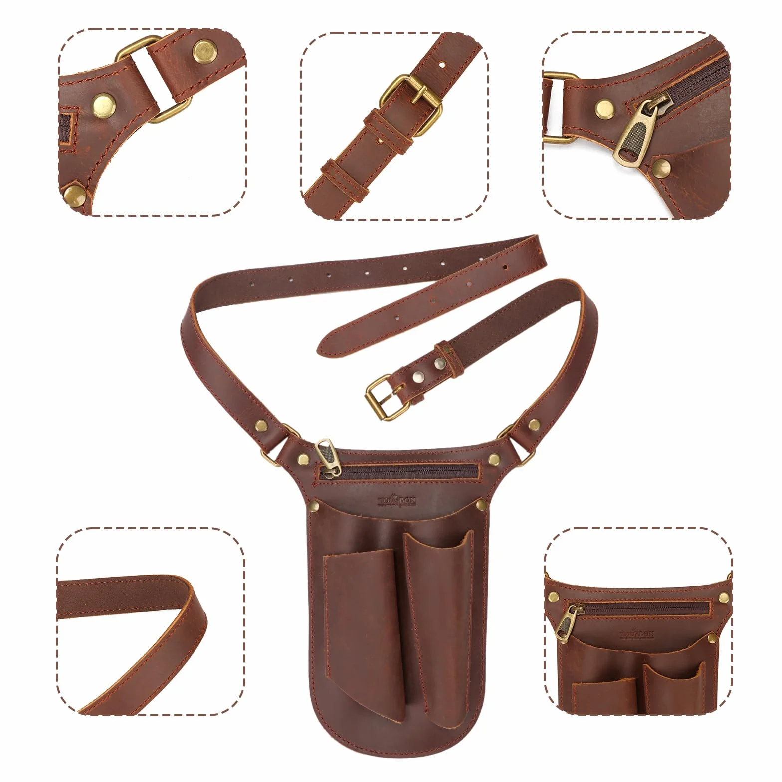 TOURBON Cinturón de herramientas de jardín de cuero genuino para hombres y mujeres, bolsa de Gandening, organizador de floristería, bolsa de jardinero