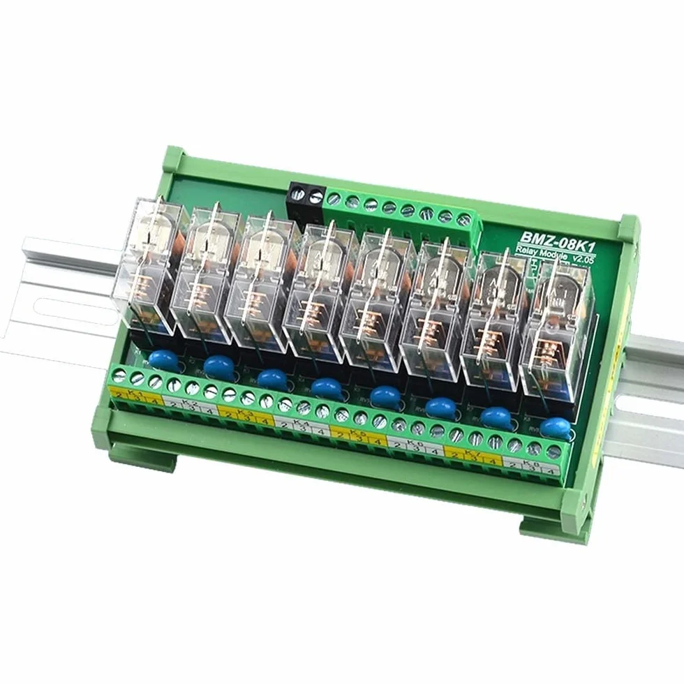 Módulo de relé, CC 24 V, módulo de relé extraíble aislado de 8 canales, módulo de relé optoacoplador, placa amplificadora de señal PLC, riel DIN de 35 mm